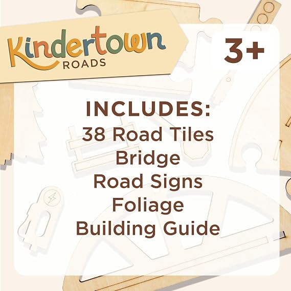 MindWare Kindertown Roads Wooden Montessori Building Set - Building Set for Toddlers