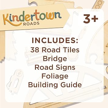 MindWare Kindertown Roads Wooden Montessori Building Set - Building Set for Toddlers