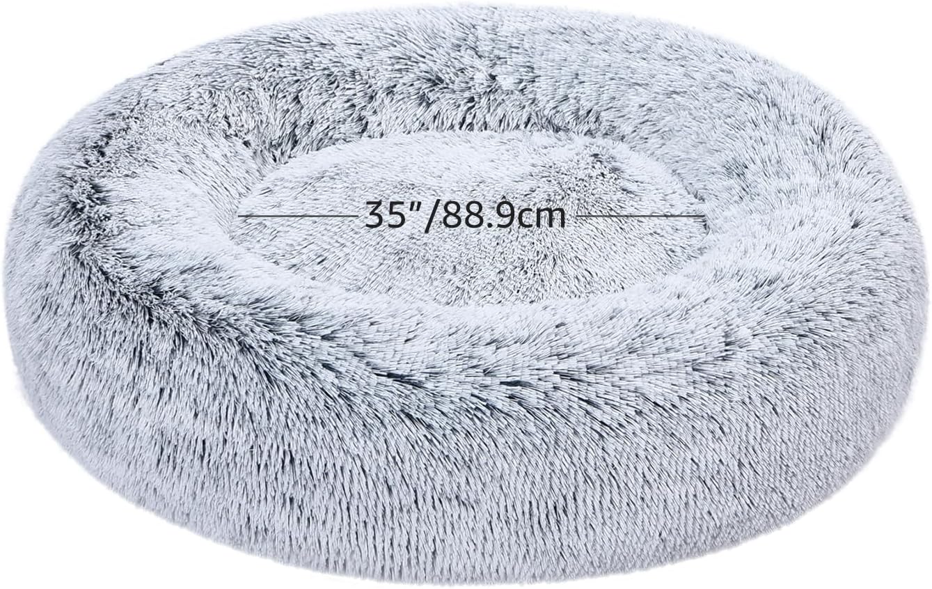 Amazon Basics Washable Donut Pet Bolster Faux Fur Bed with Removable Cover, Anti-Slip Bottom for Dog, Grey, 45" x 45"