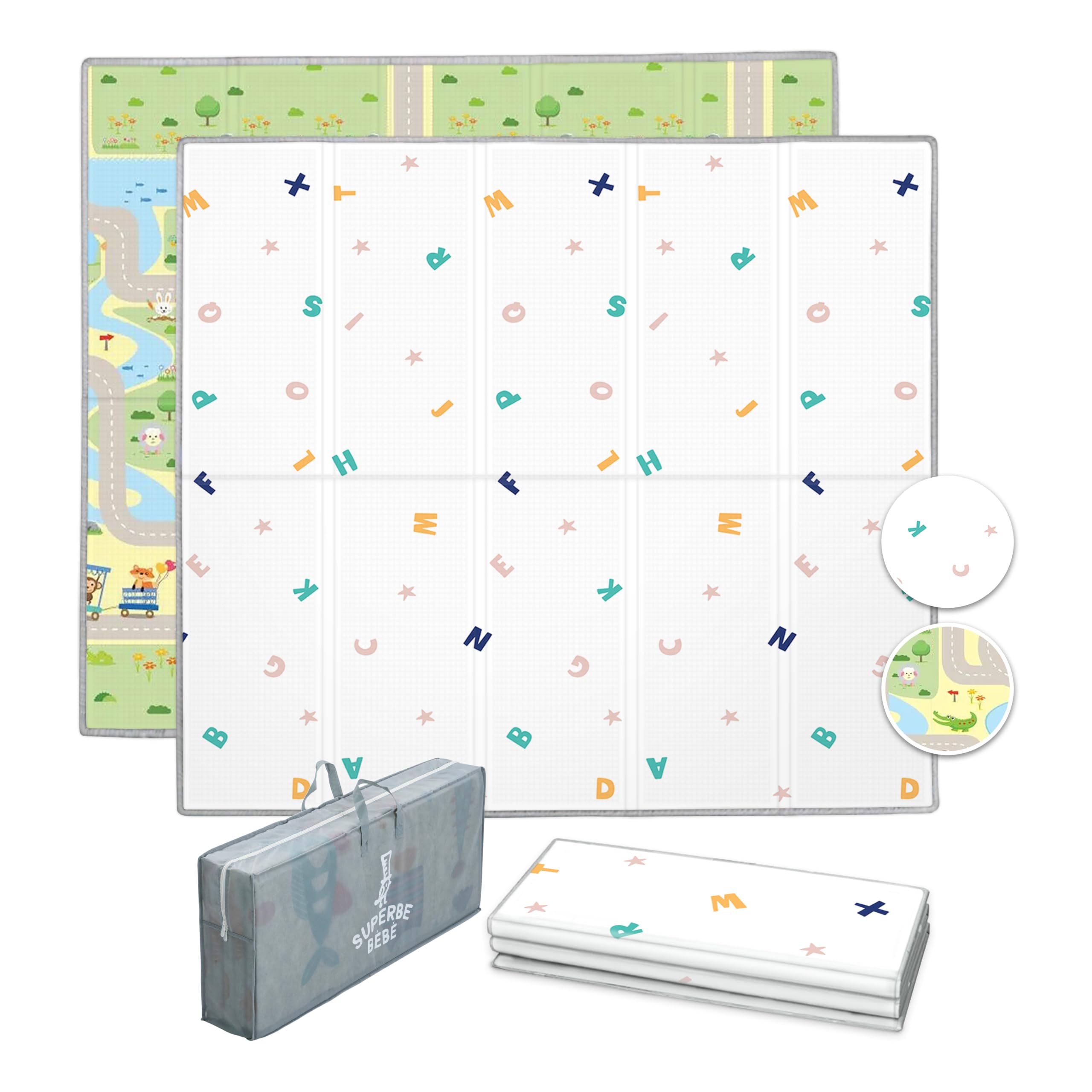 Alfombra Bebe Acolchada Plegable 150x180x1cm- Gimnasio Bebe - Manta De Juegos Bebe - Manta Actividades Bebe Impermeable Reversible - Tapete De Actividades Bebe - Gimnasio Infantil Bebe - Regalo Bebe