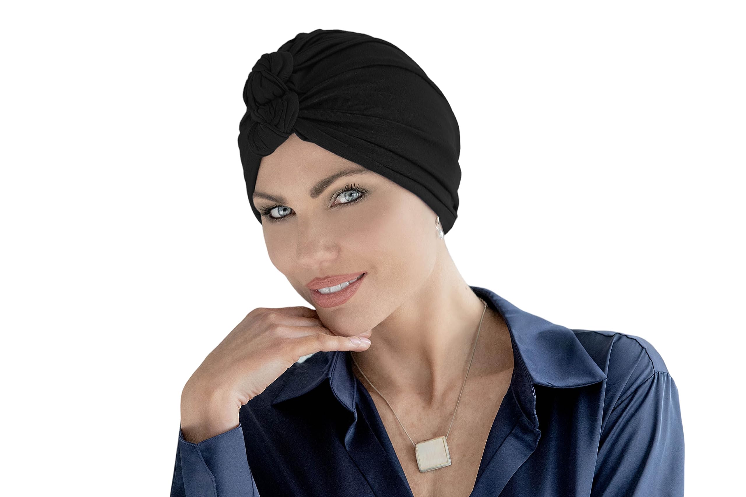 Masumi Women's Black Chemo Headwear For With Alopecia Hair Loss | Cotton Headwear For Cancer Patients | Turban Headwrap | Silky Touch Turban For Chemo Patients – Bahar (Black)