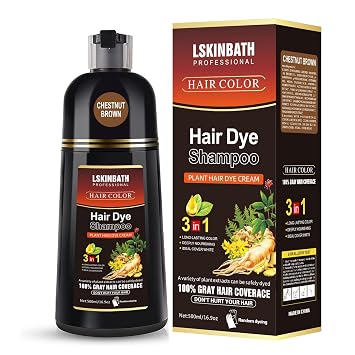Natural Hair Dye Shampoo, 3-IN-1 Herbal Hair Color Shampoo, Instant Hair Dye for Men & Women, 100% Hair Color Coverage for Gray Hair And All Hair Types 16.9 Fl Oz 500ml Chestnut brown