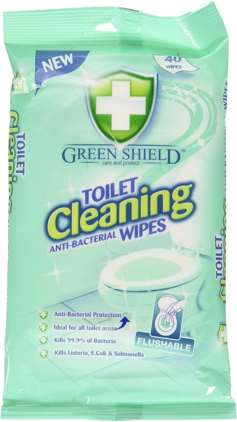 Green Shield 2 x Toilet Cleaning Anti-Bacterial Flushable 80 Wipes