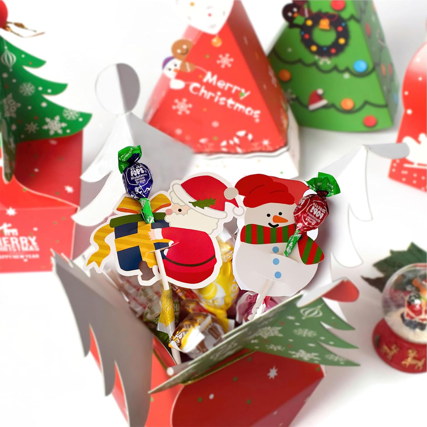 100 Pcs Christmas Lollipop Paper Cards DIY Santa and Snowman Cartoon Paper Candy Holders Lollipop Candy Holder Party Supplies Decorated image 4