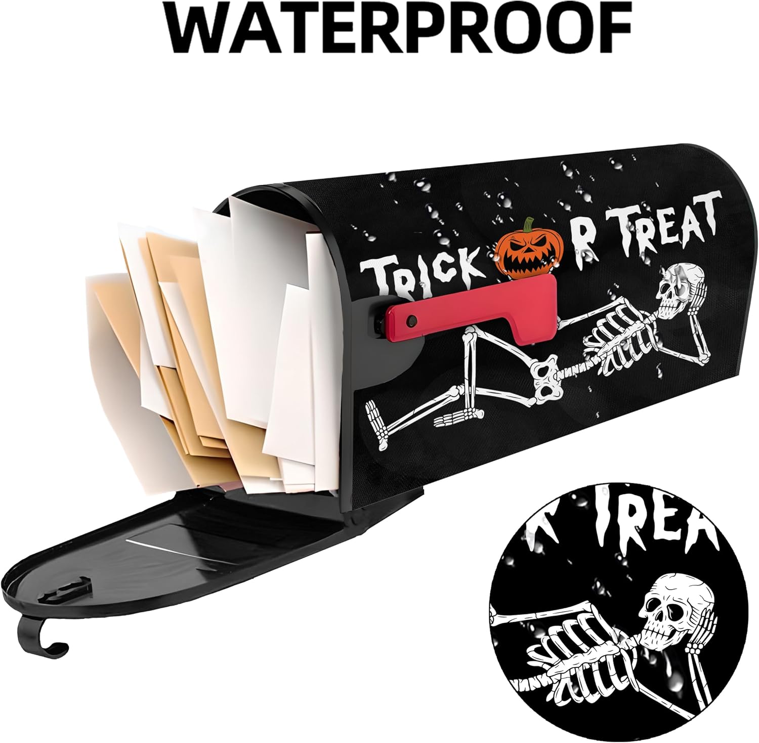 Halloween Skull Mailbox Cover 21x18 Inch, Trick Or Treat Post Letter Box Covers, Halloween Spooky Magnetic Waterproof Mail Wraps for Outdoor Yard Garden Standard Mailbox Decor