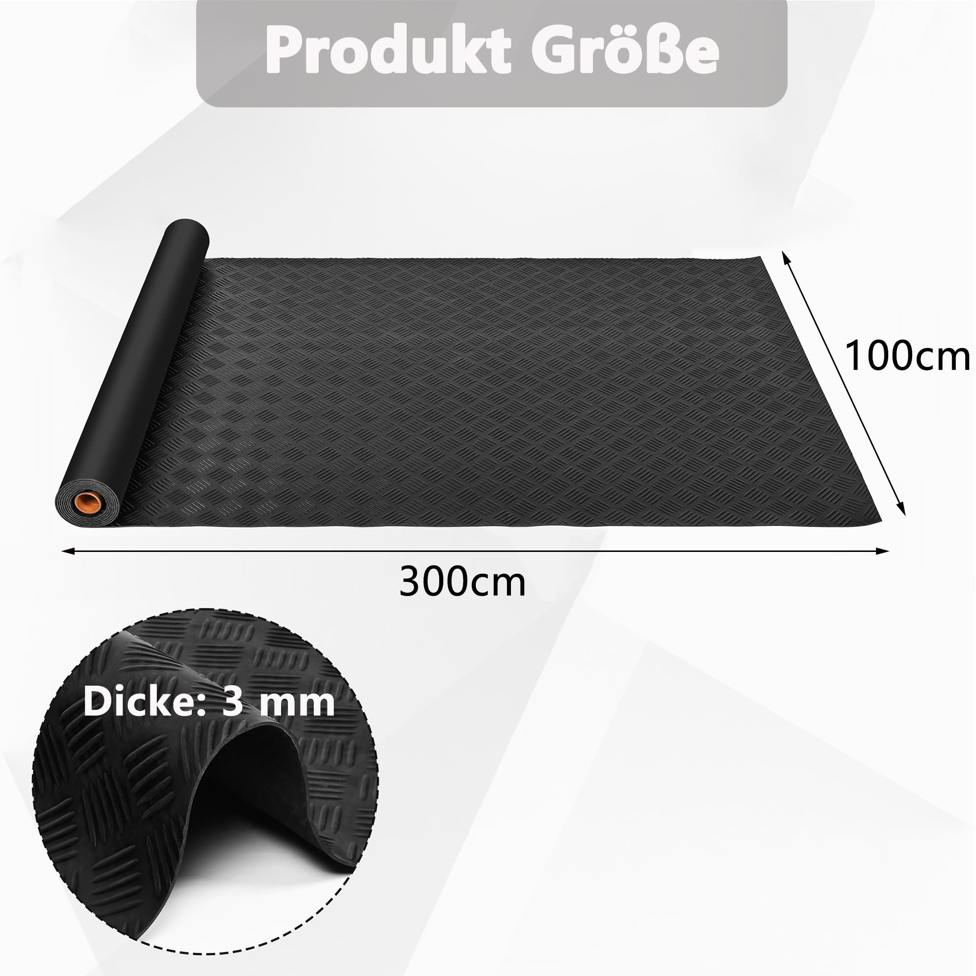uyoyous Tapis en caoutchouc strié au mètre - 300 x 100 cm - Pour garage | Tapis en caoutchouc de 3 mm d'épaisseur - Pour garage - Antidérapant - Protection du sol - Noir