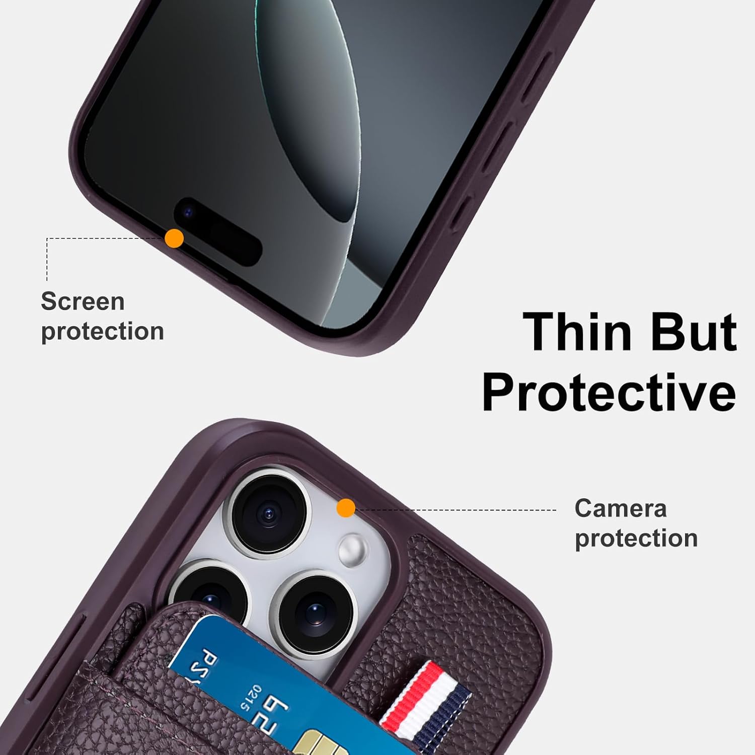 Wallet Phone Case for iPhone 16 Pro Case with Card Holder for Men Women, Dark Purple Leather Protective Phone Cover for iPhone 16 Pro Cases with Wallet
