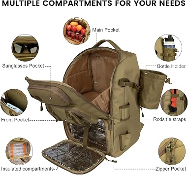 Hp hope Fishing Backpack with Rod Holders and Cooler, 40L Fishing Tackle Bag, Fishing Tackle Backpack, Fishing Gear, Green (Kelly green), 40 litres, Backpack