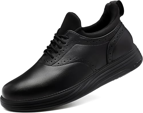 Non Slip Work Shoes for Men Slip On Sneakers Waterproof Casual Air Cushion Footwear Slip Resistant Classic Walking Dress Shoes Black
