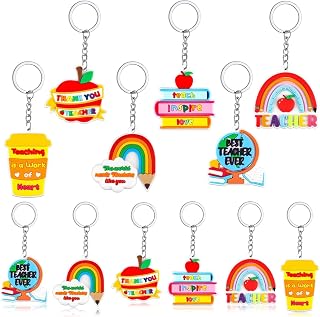 AUGSUN 24 Pcs Teachers Appreciation Keychains Bulk Colorful Teacher Keyrings for Back to School Teacher Appreciation Week Christmas Gifts
