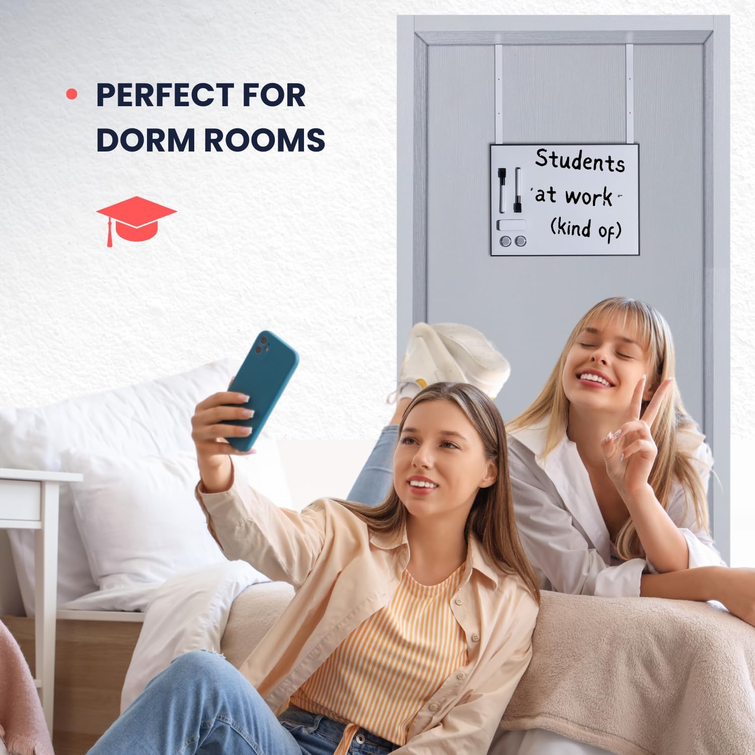 Over the Door Whiteboard - Dry Erase Board for Door with Adjustable 4 Heights - Horizontal & Vertical Installation White Board - Office White Board with Eraser, Magnet, 2 Markers & 2 Hooks