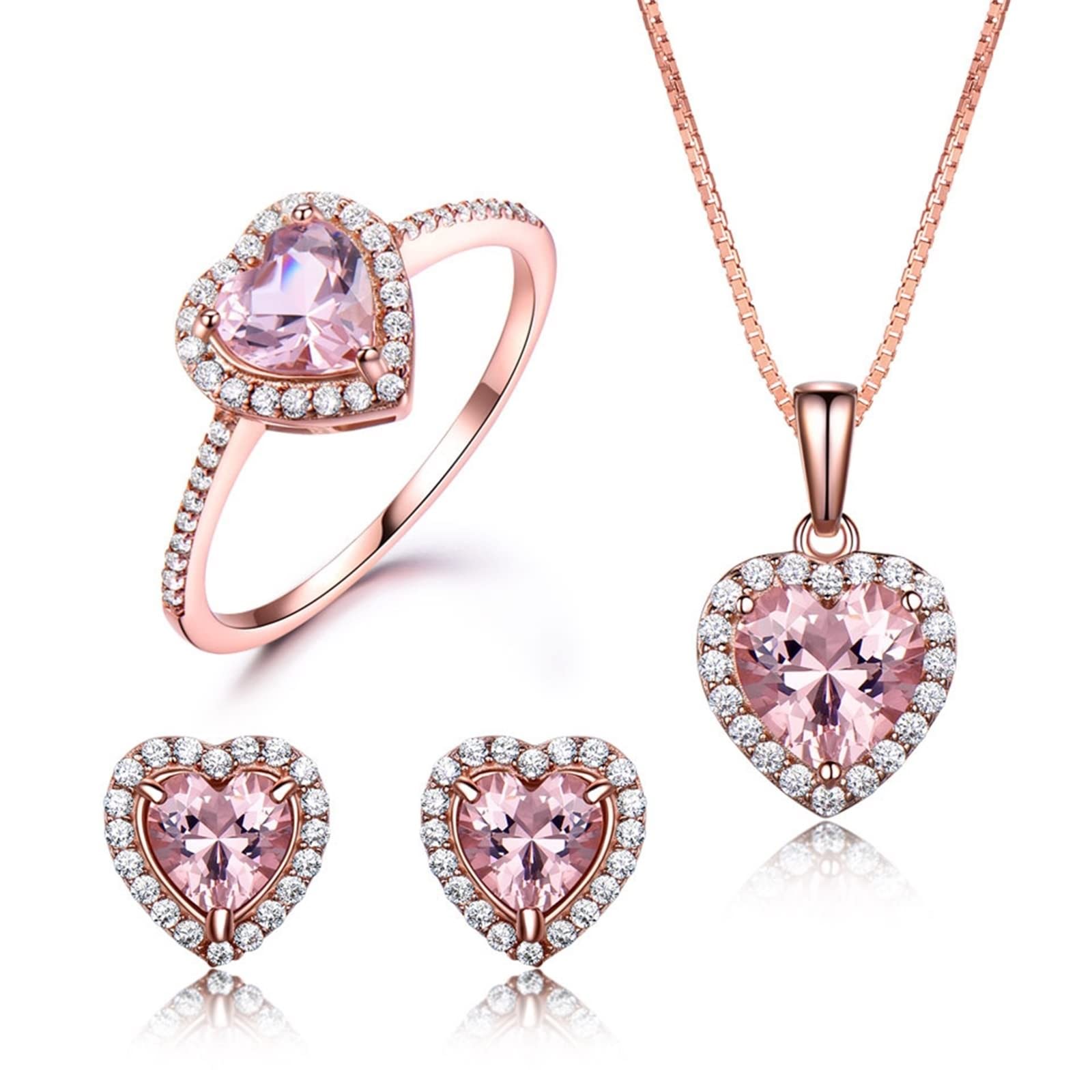 Ensemble de bijoux en argent pour femmes boucles d'oreilles cœur - 8