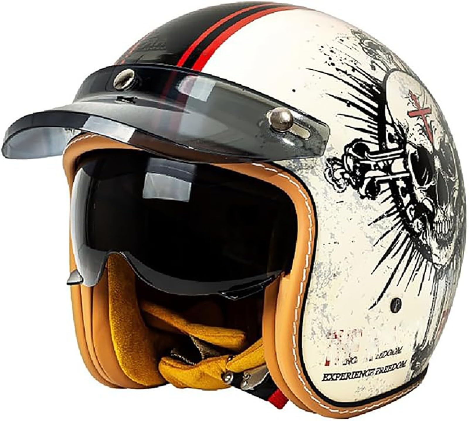Casco Da Scooter 3/4, Casco Da Moto Retrò, Casco Jet, Casco Chopper Con Omologazione ECE, Casco Da Moto A Mezza Calotta Per Adulti, Uomo E Donna, Casco Da Moto Vintage B1,M/(55~56cm)