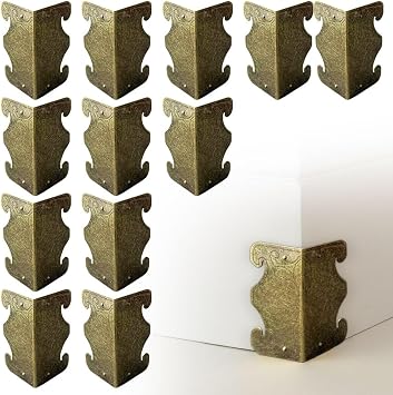 واقيات زاوية لوح التزلج ، واقي زاوية لوح التنورة ، واقي زاوية لوح التنورة النحاسي الصلب ، واقي زاوية الزاوية المعدنية خمر غطاء واقي زخرفي برونزي ، 12 قطعة