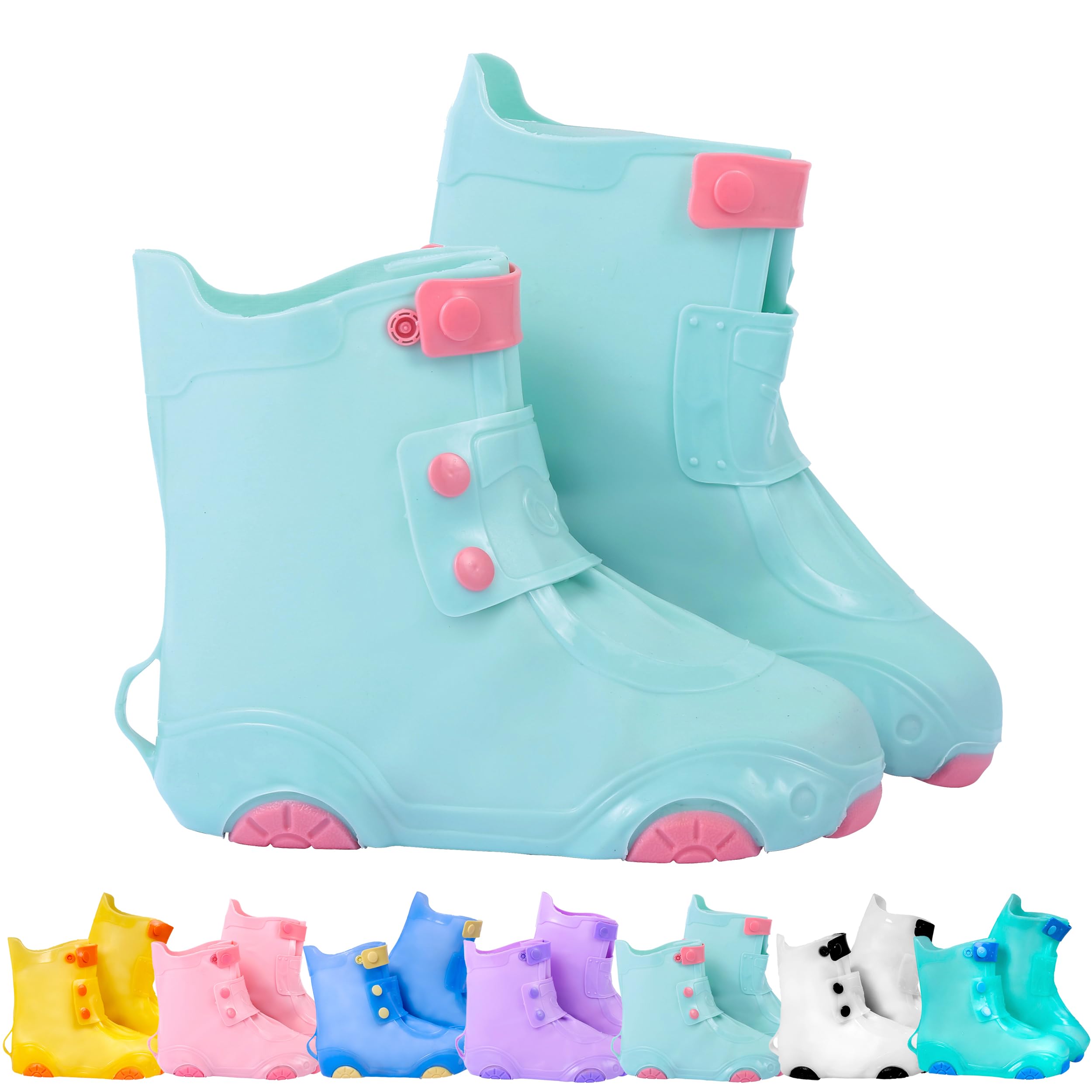 Rain Shoe Covers Kids Waterproof Shoe Cover for Boys Girls Reusable Galoshes Overshoes (Turquoise/Pink, XX-Large)