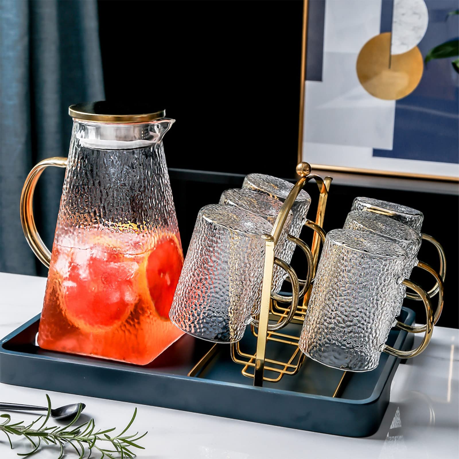 Juego de Copa de jarras de Agua de Vidrio Conjunto de Taza de Tetera Agua de Agua fría Jarra Juego de Agua Juego de té de la Sala de Estar Taza de té Taza de Bebida nórdica,A