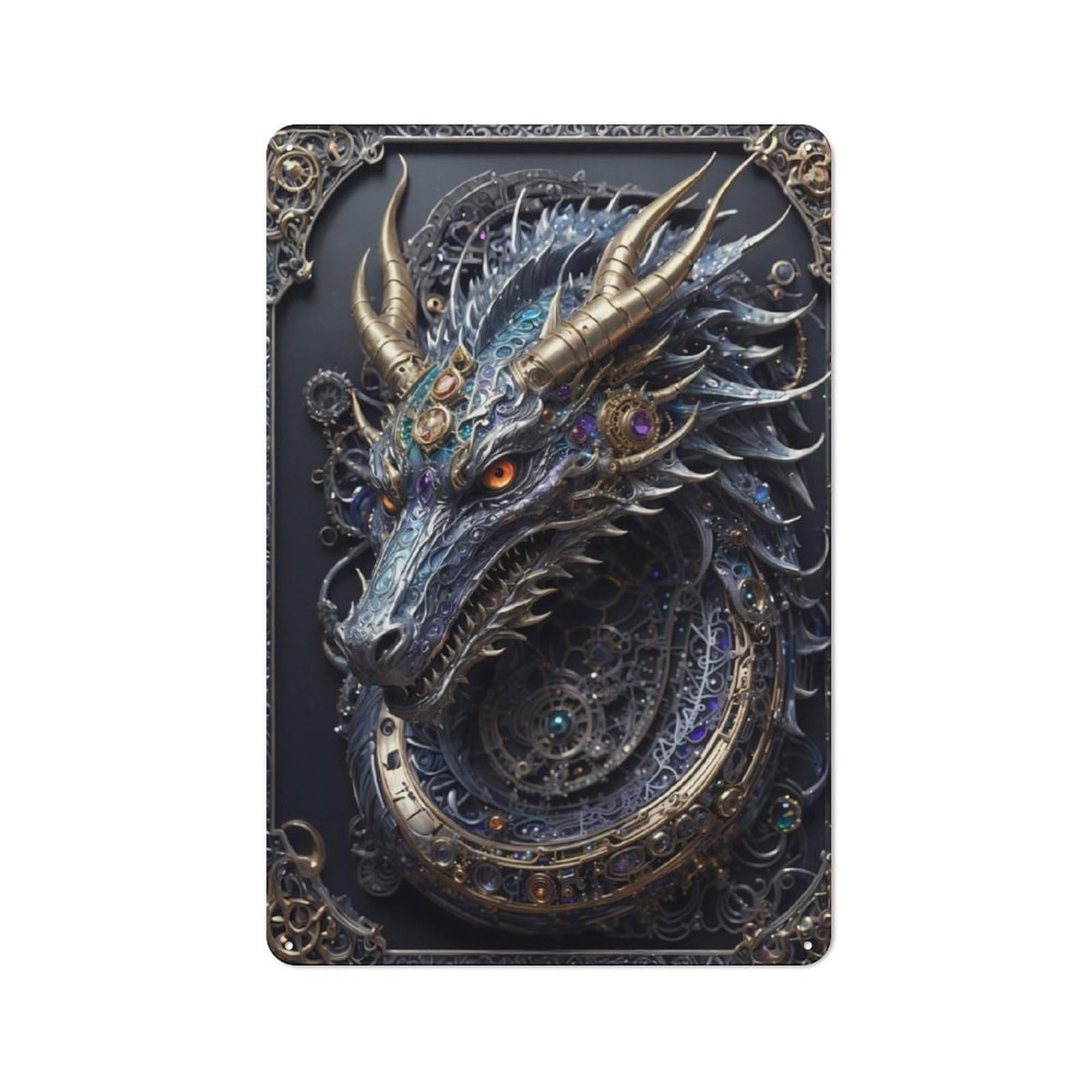 Junmoney Futuristic Dragon Emperor Tin Sign 30X20cm With For Workshop Wall, Retro Decor, For Metal Sign Collectors, For Cafés, Pubs And Restaurants