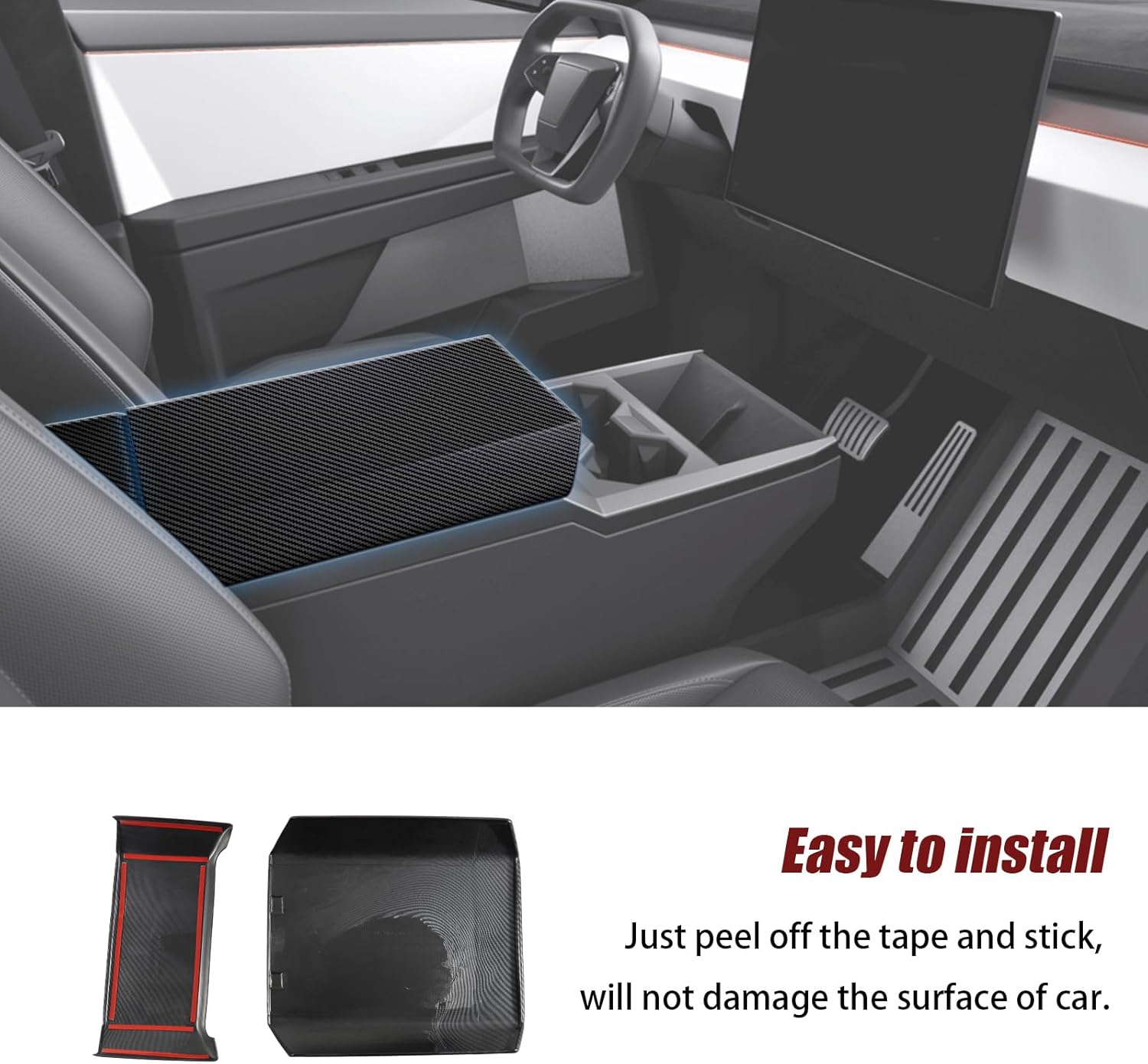 GearUp Center Console Armrest Cover Compatible with Tesla Cybertruck 2025 2024 2023(Matte Carbon Fiber)