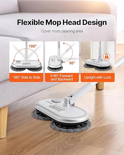 Miniatura 4 de VEVOR Trapeador eléctrico inalámbrico, batería potente de hasta 70 minutos, trapeador eléctrico giratorio con cabezales giratorios dobles, 4