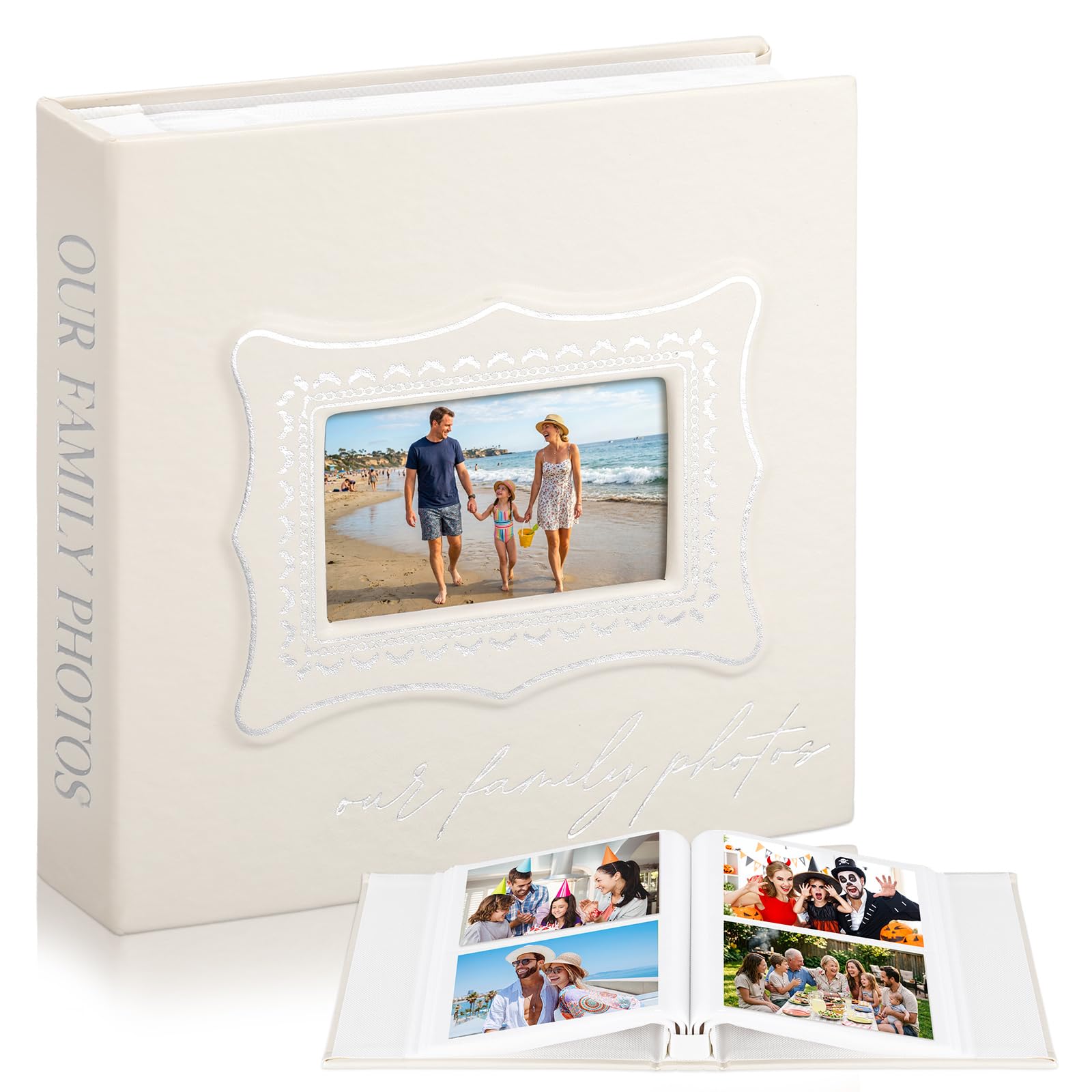Dunzoom Our Family Photo Album 200 Pcs 4x6 Leather Double Heart Window
