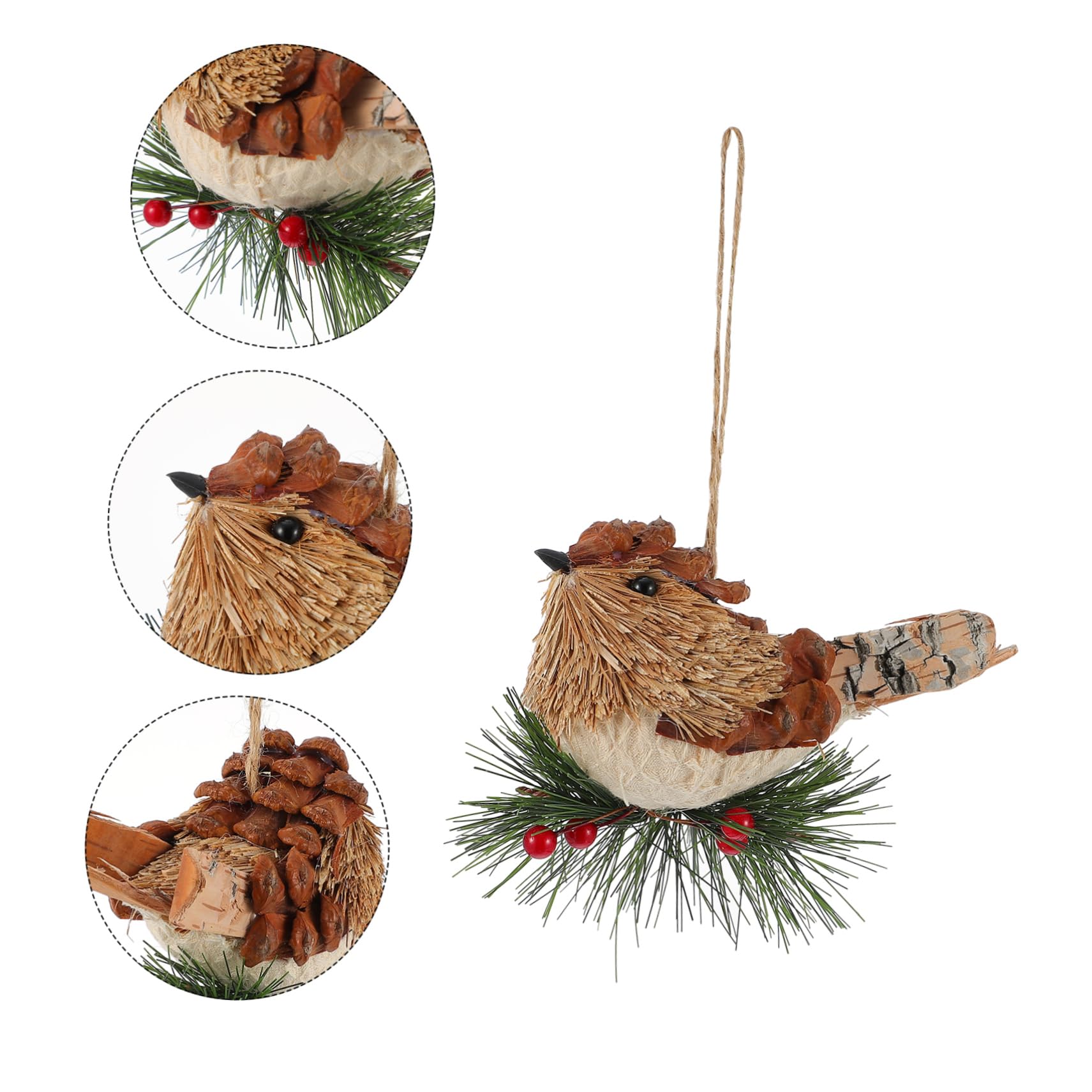 Amosfun 4 Stück Stroh-Vogel-Charme Strickvogel Zum Aufhängen Weihnachtsbaumblasen Szene-hängedekoration Künstliche Vögel Vogelfigur Strohwebender Vogel Kardinales Strohhalm Aus Holz