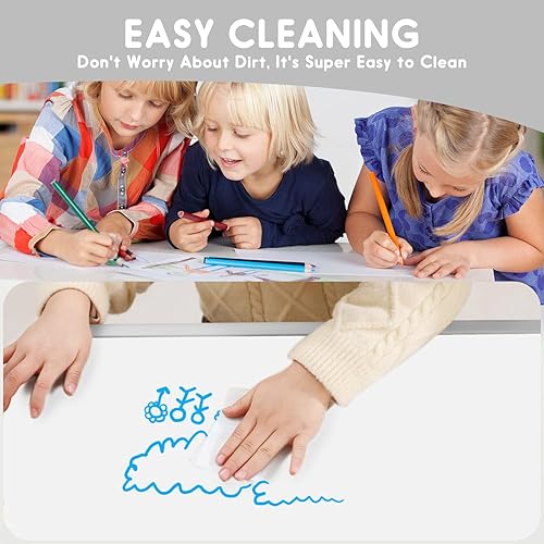 Miniatura 4 de Juego de mesa y silla para niños, gris nieve, plástico mejorado, 47.2x28.0 pulgadas, altura ajustable, estilo pizarra, incluye 12 bolígrafos