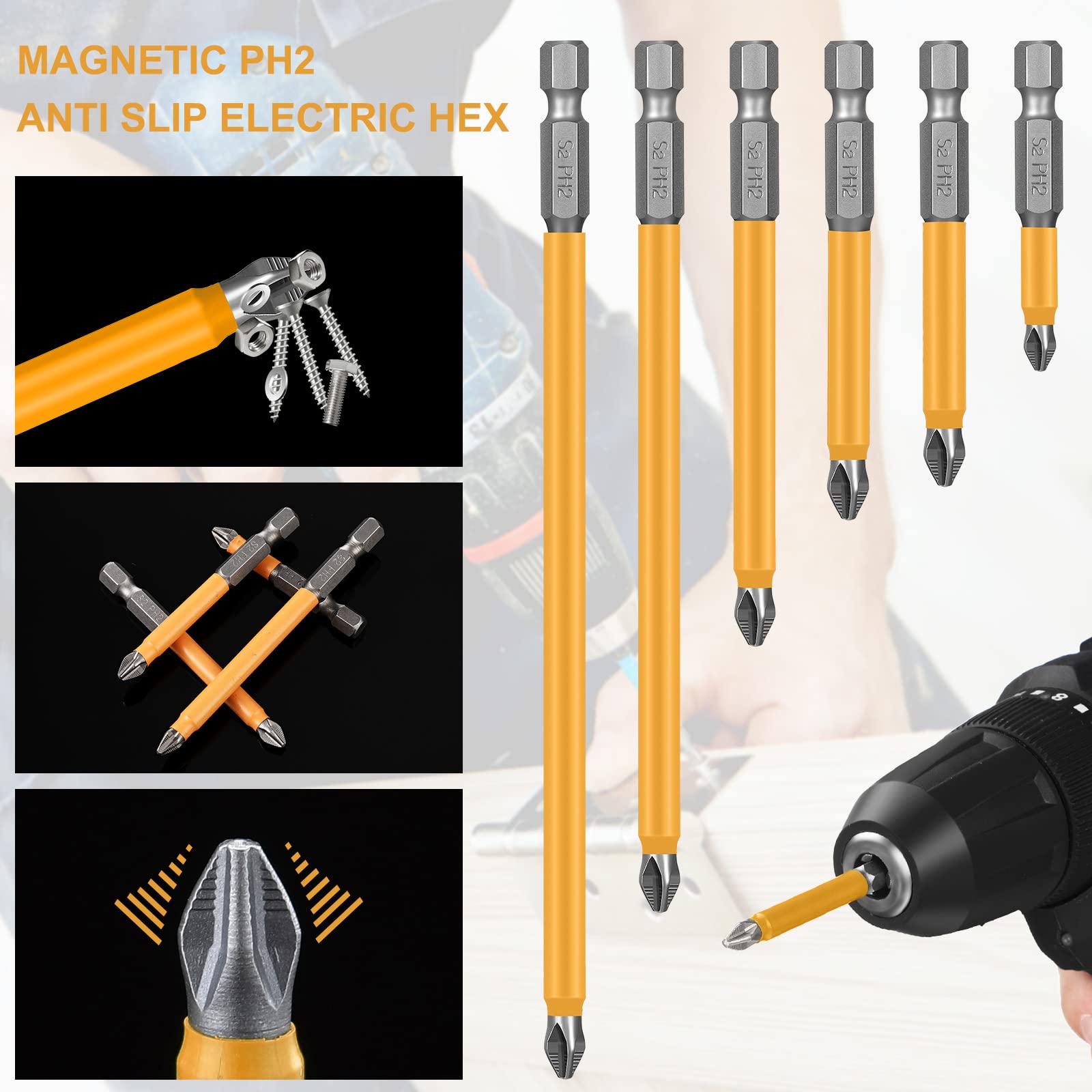 20-Piece 1/4" Hex Shank Magnetic Screwdriver Bit Set - PH2 Phillips Anti-Slip