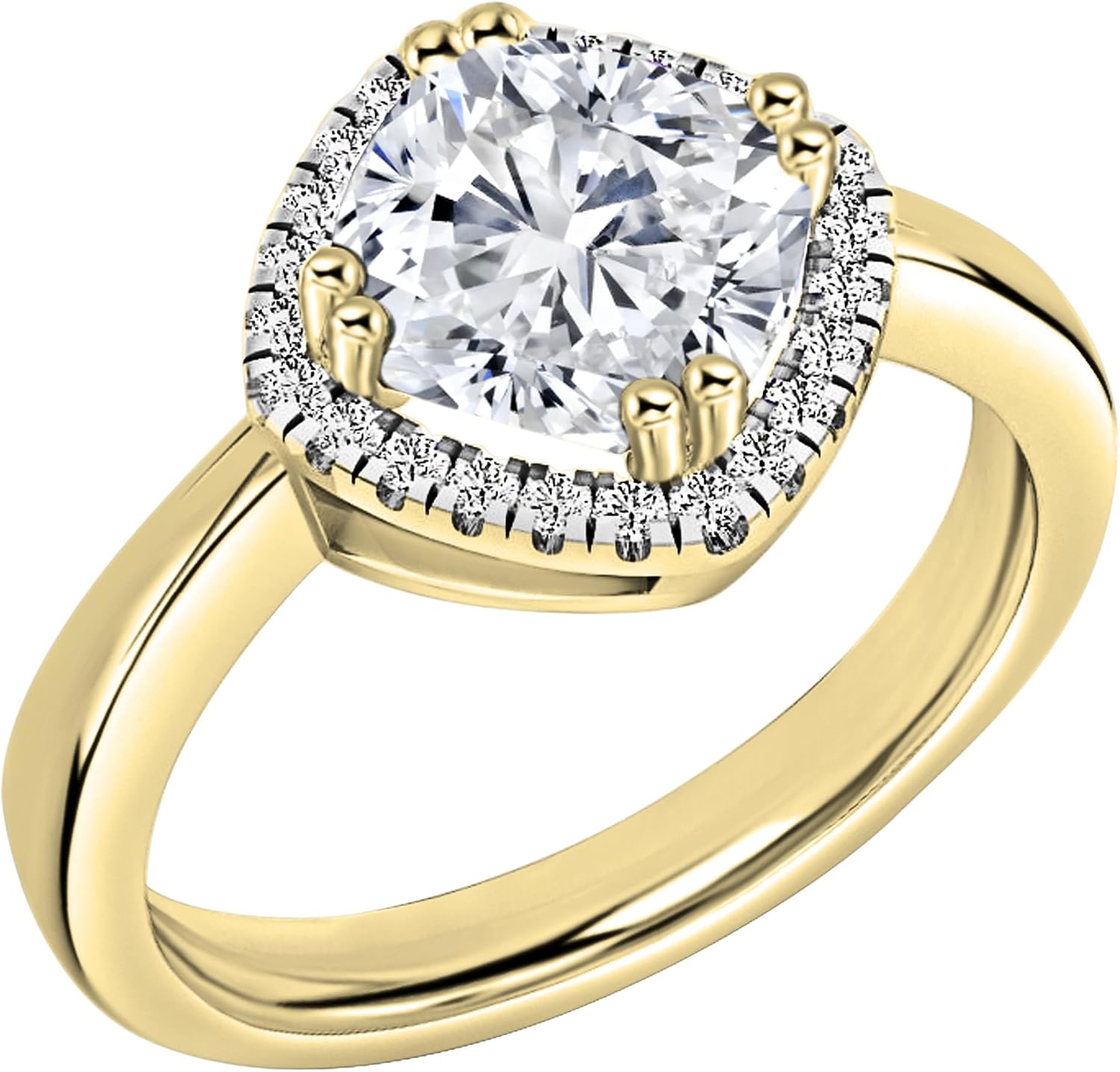 IGI Certified 18K Solid Gold Halo Cushion Shape Engagement Ring for Women with 1.6w, Cushion (1.50 ct Center) & Round (0.1) Lab-Grown White Diamond