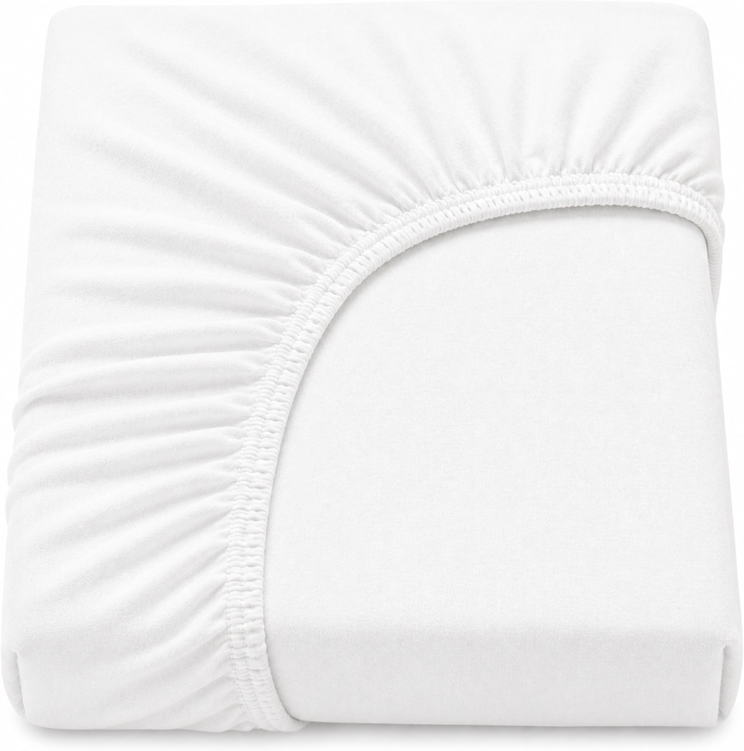 Family Bedding Jersey Cotton Fitted Sheet, Stretch Knit, White, King