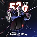 MAMBASNAKE M4 Souris de jeu sans fil, 52g Léger BT/2.4Ghz/Mouse de l'ordinateur filaire, PAW3311 24K DPI Capteur optique, 200h Durée de vie de la batterie, souris programmable pour PC/Win/Mac (Noir)