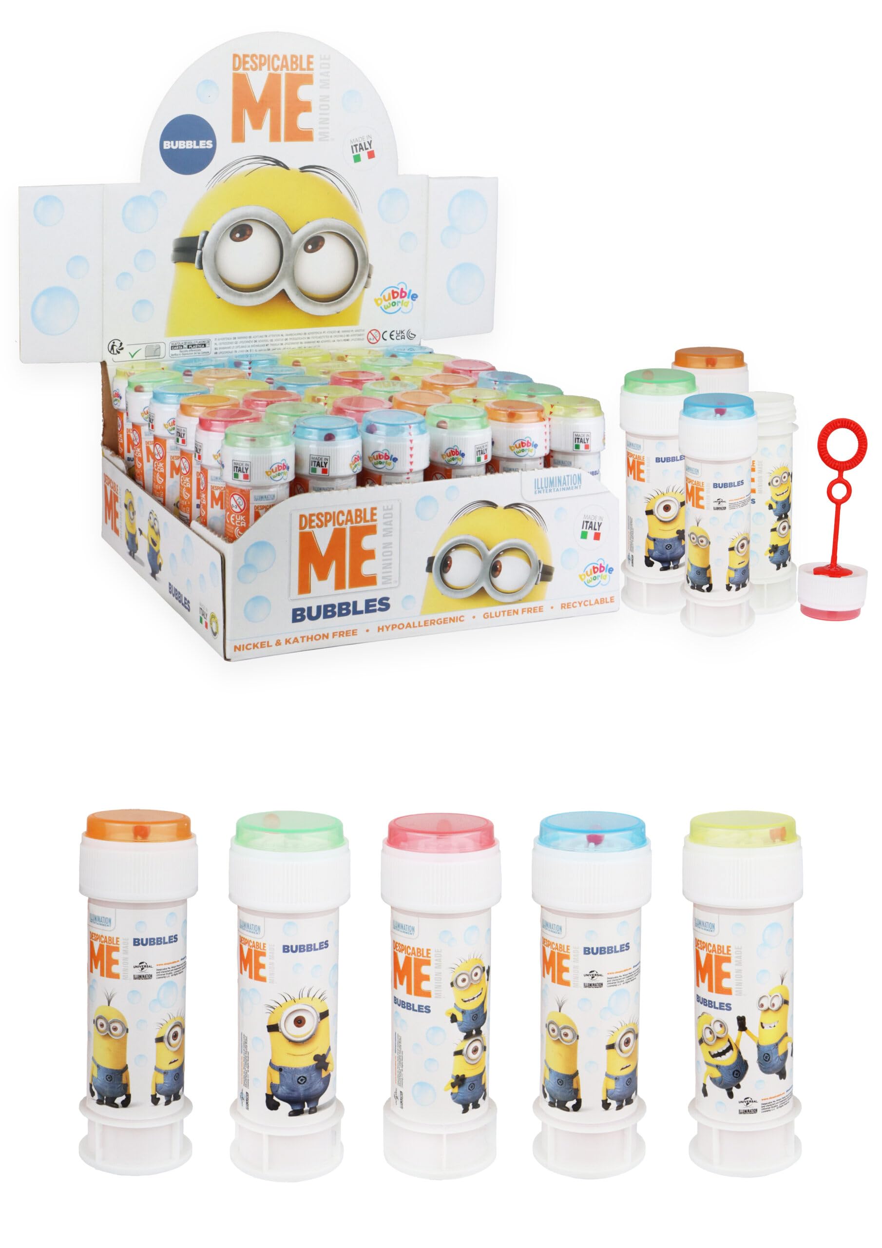 Minions Bubble Tube with Wand 60ml | Kids Bubble Blower Toy with Bubble Maze Lid | Outdoor Party Favour, Party Bag Filler, Lucky Dip Prize, Birthday Gift Toy for Children Age 3+ — image 1