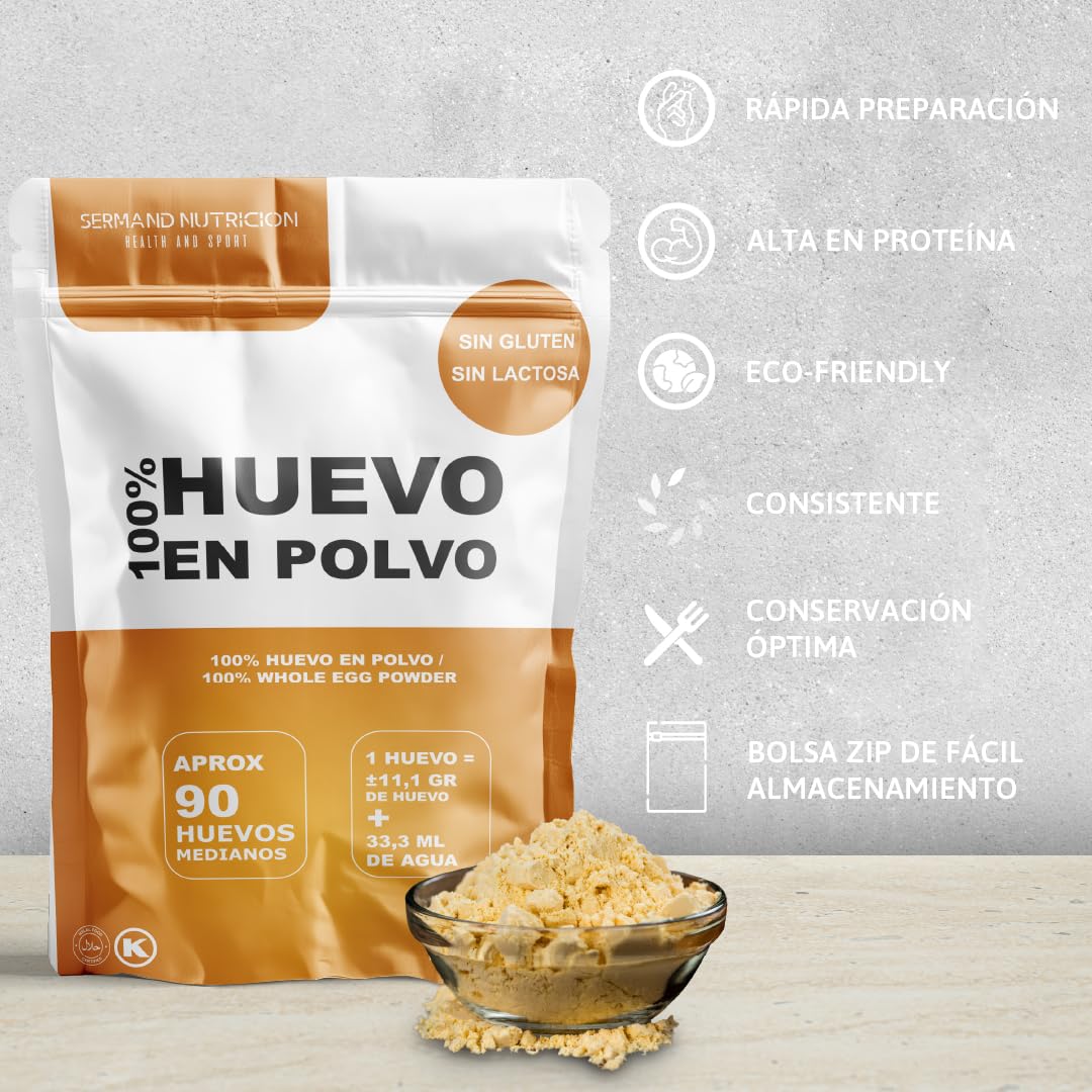 Bio-Eipulver (1 kg) | Ökologische Eier | Getrocknetes Ei | Ohne Zusatzstoffe | Laktosefrei | Glutenfrei | Im wiederverschließbaren Zip-Beutel