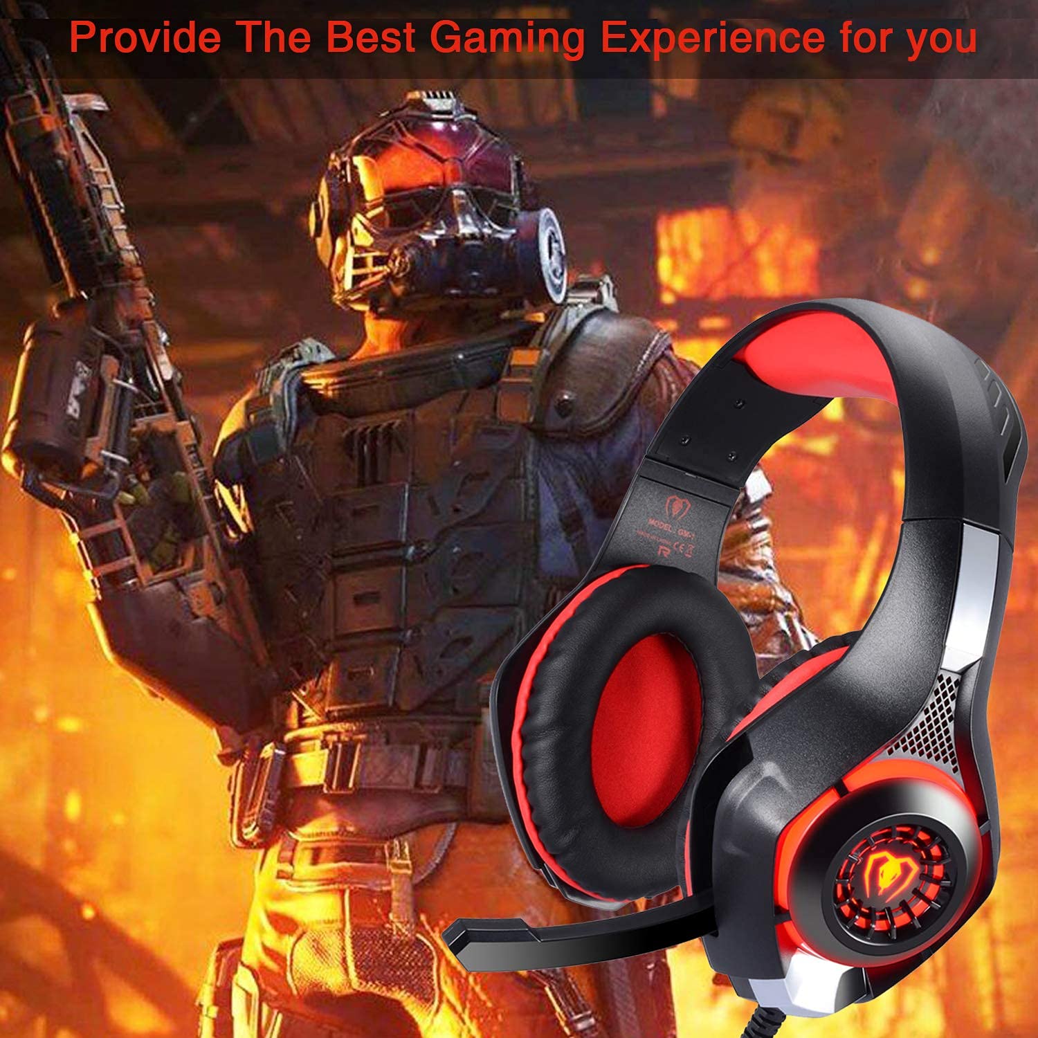 BlueFire Cuffie Gaming per Xbox one, Cuffie da Gioco con 3.5mm Jack LED e Microfono Insonorizzato,Bass Stereo Audio Surround Cuffie da Gaming per PS4/ PS5/ Xbox/PC/Laptop (Rosso)
