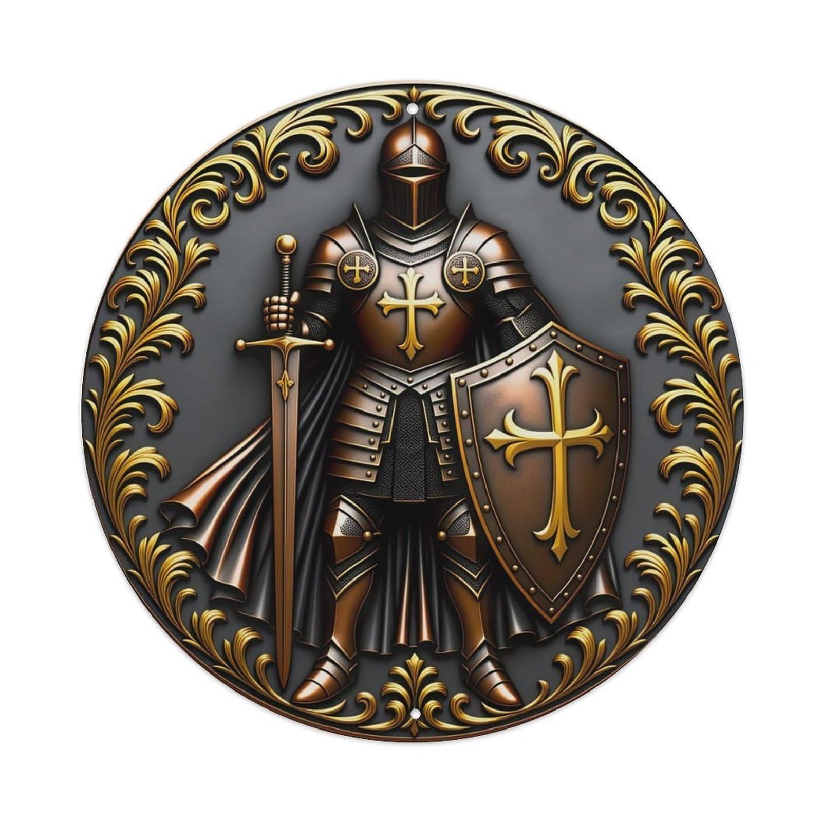 Knight Armor Cross Sword Shield Metal Tin Sign