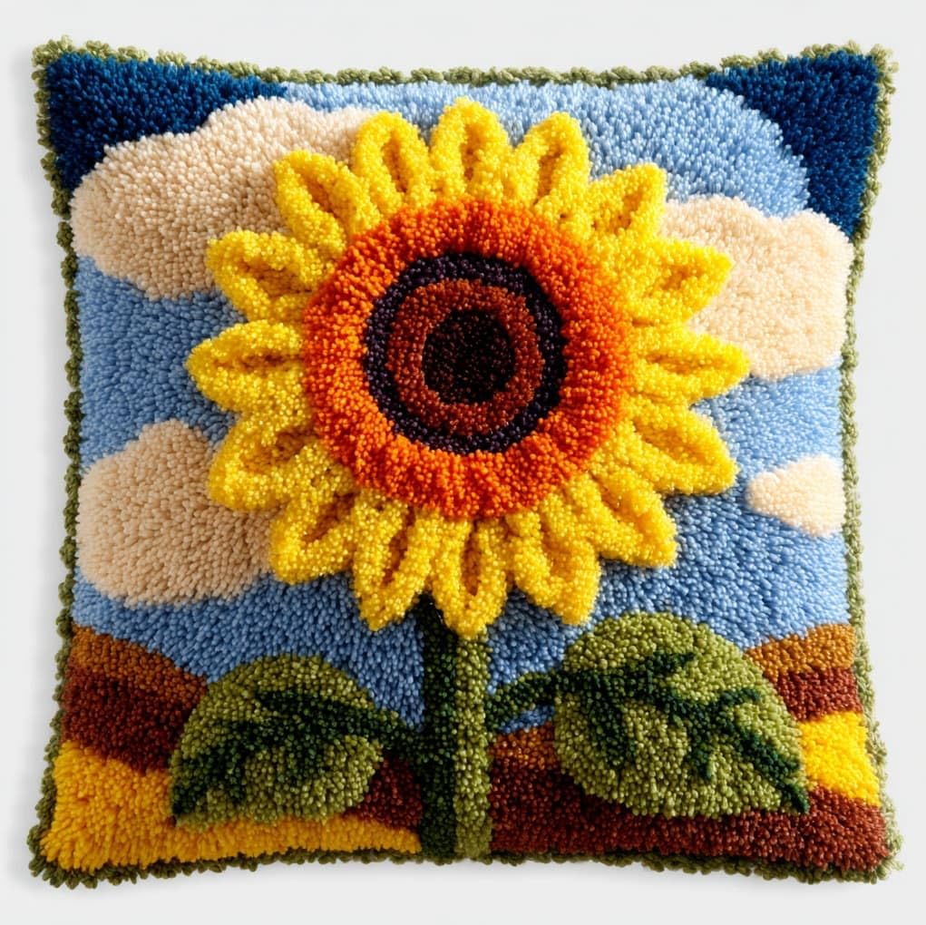 WallustrioaW Latch Hook Kits Pillowcase Embroidery Kit,Sunflower Flowers