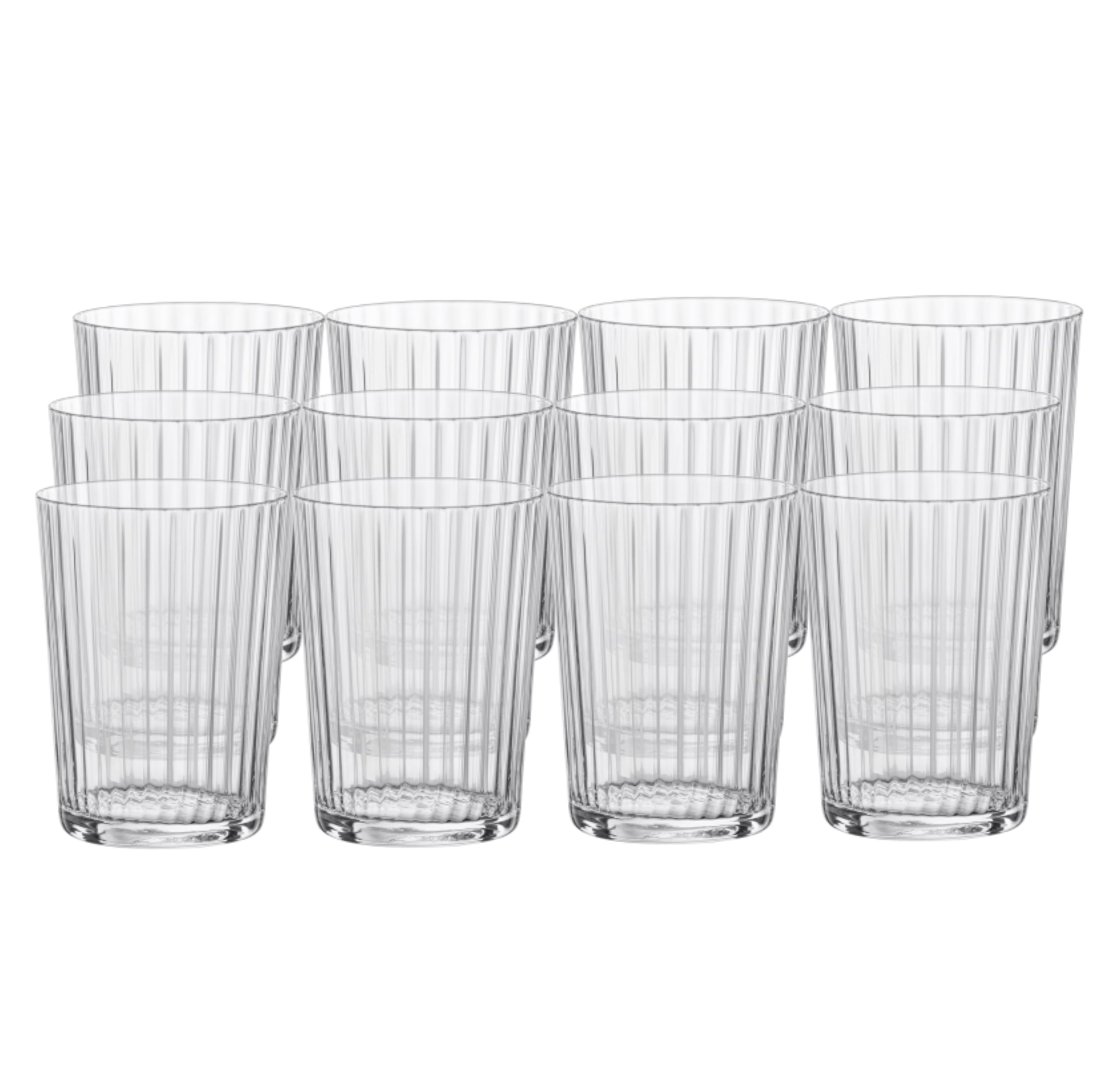 Bormioli Rocco Exclusiva Gin Fizz Glasses, 12-17oz Ribbed Star Crystal Tumblers with XLT Treatment - Durable Cocktail Glasses for Everyday Use Dishwasher Safe
