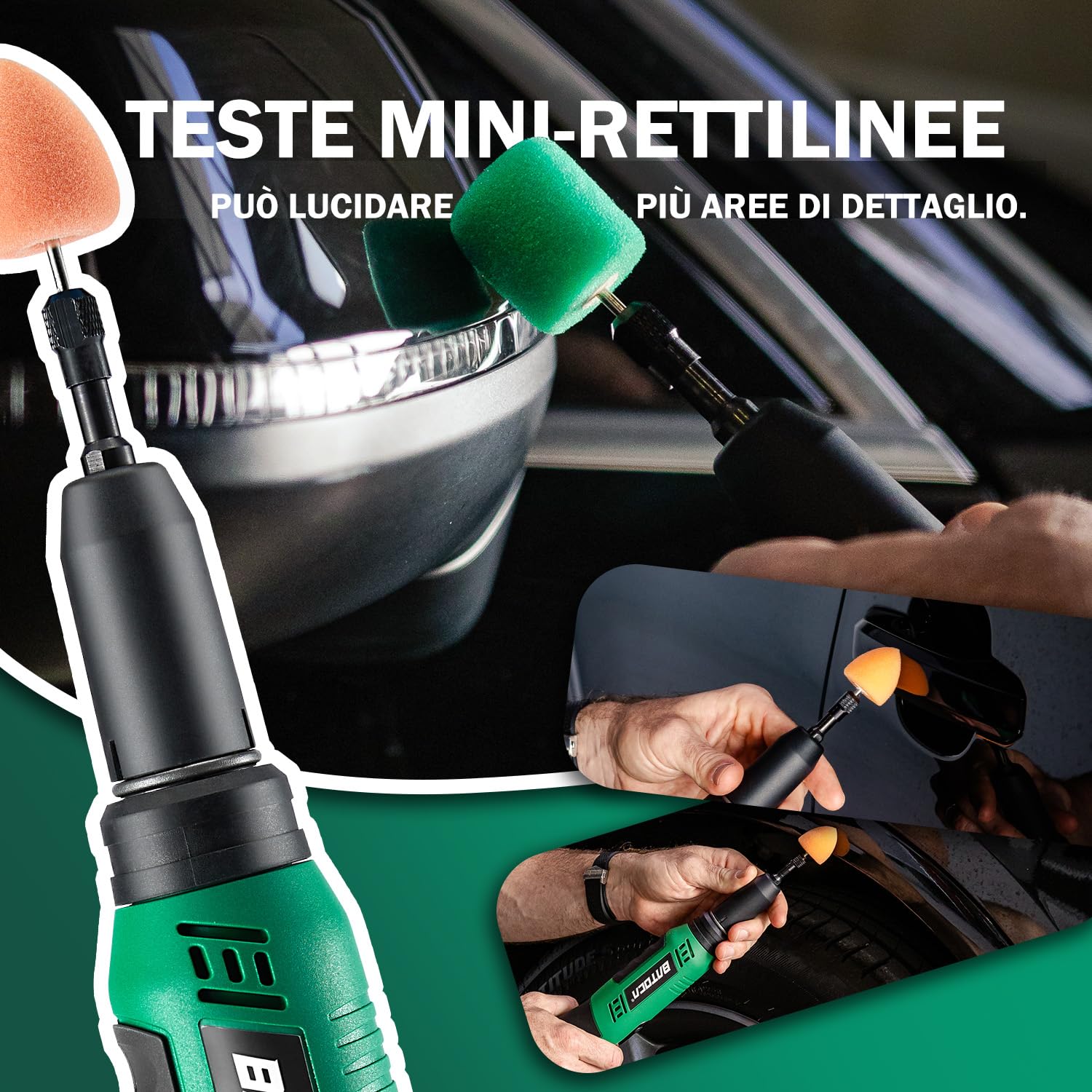 BATOCA S6 Mini Lucidatrice Batteria,12V Auto Lucidatrice per Dettagli,25mm/50mm/75mm Set Lucidatura Professionale,Cura della Vernice,Macchina per Lucidare DA&RO,1000-5000RPM&4200-21000RPM,Multiuso