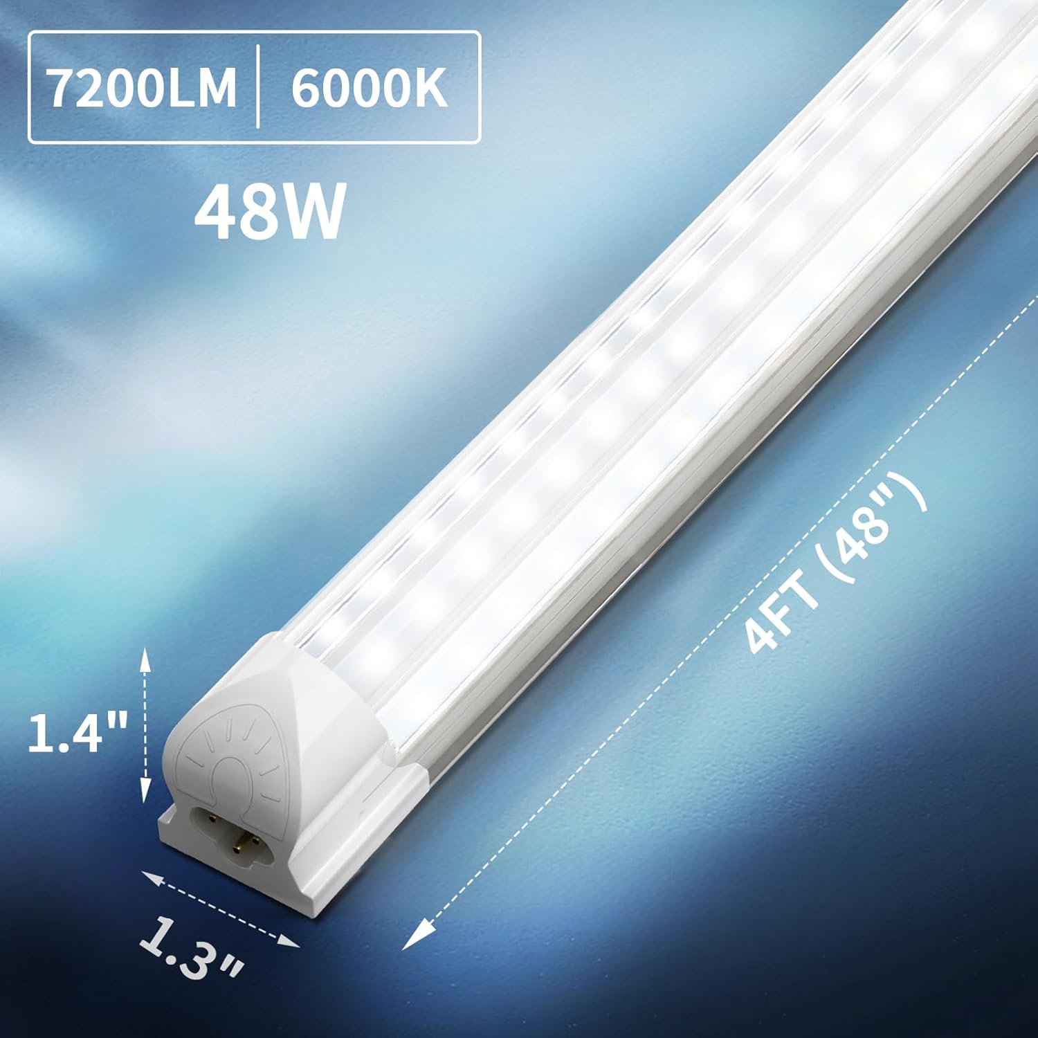 SHOPLED 4FT LED Shop Light, 48W 7200LM 6000K Cool White, D-Shape 300° Beam Angle, Linkable T8 LED Tube Lights Fixtures, 4 Foot Shop Lights for Workshop Garage Workbench, ETL Listed, 4 Pack