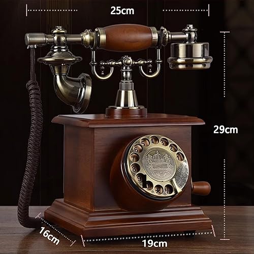 Miniatura 4 de Teléfonos rotativos retro de madera para línea fija con tono de llamada mecánico fuerte vintage con cable con redireccionamiento antiguo para