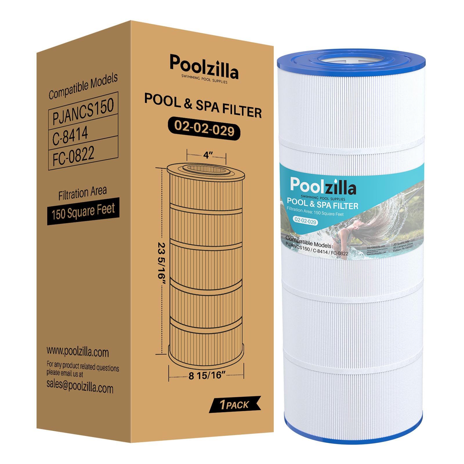 Poolzilla 1-Pack Replacement for Pool Filter PLFPJANCS150, Hayward C1502, C150S, Filbur FC-0822, FC-1287, Waterway Clearwater II 150, Pro Clean 150, R0462300 - Filter Cartridge - 150 sq.fT