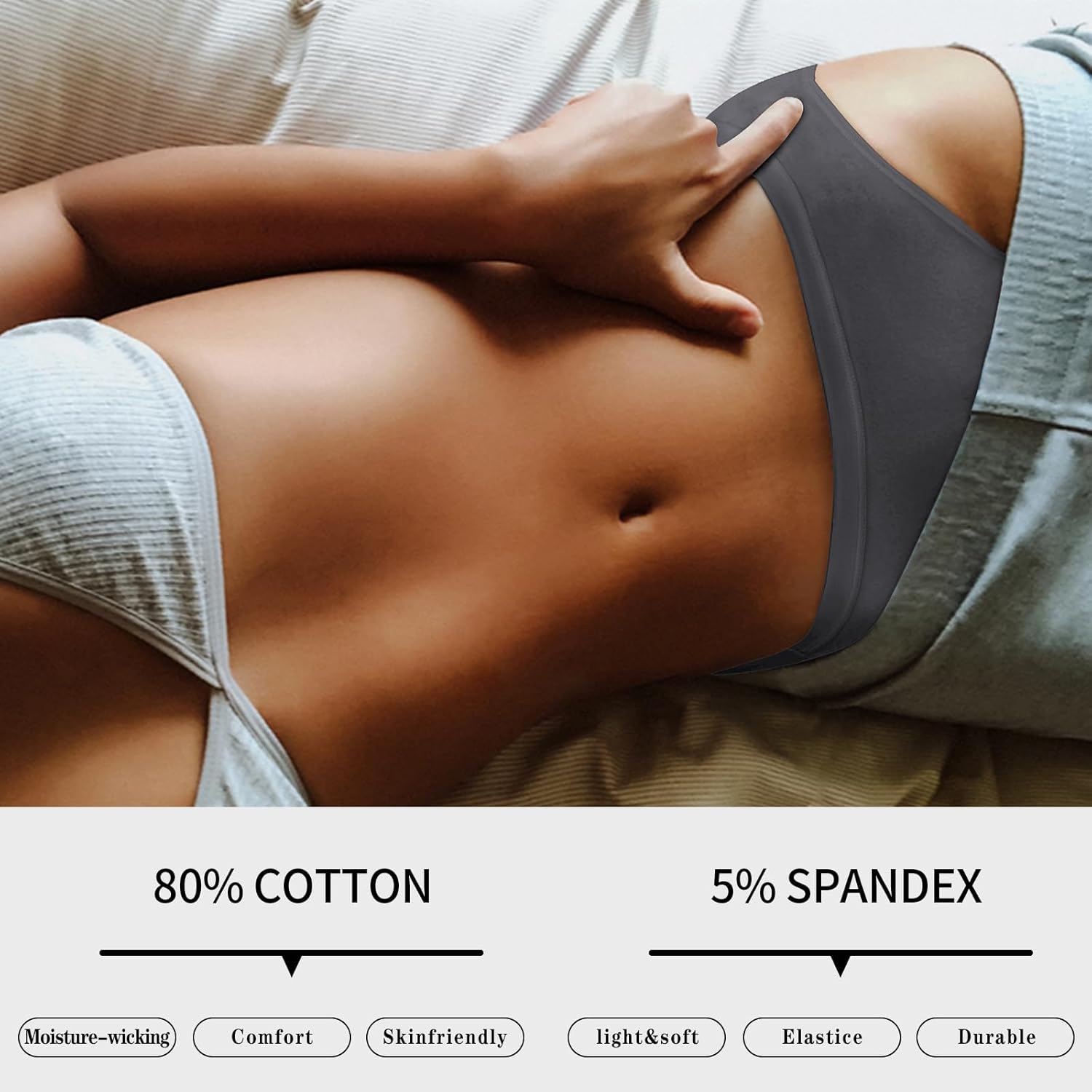 Eiggam Women's Cotton Bikini Panties,High-Cut Full Coverage Stretch Cool Underwear for Women - Image 2