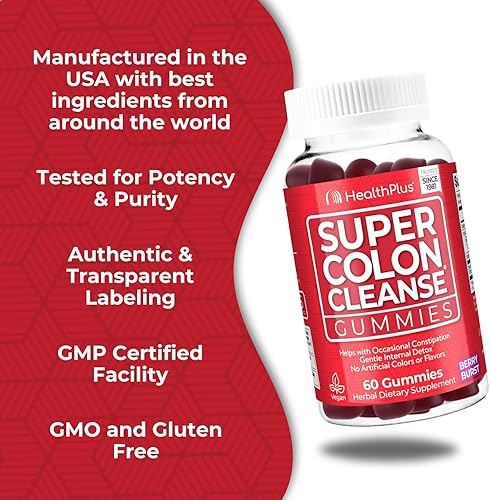 Miniatura 6 de Health Plus Gomitas Super Colon Cleanse, suministro para 15 días de alivio suave durante la noche del estreñimiento ocasional, extracto de hoja de