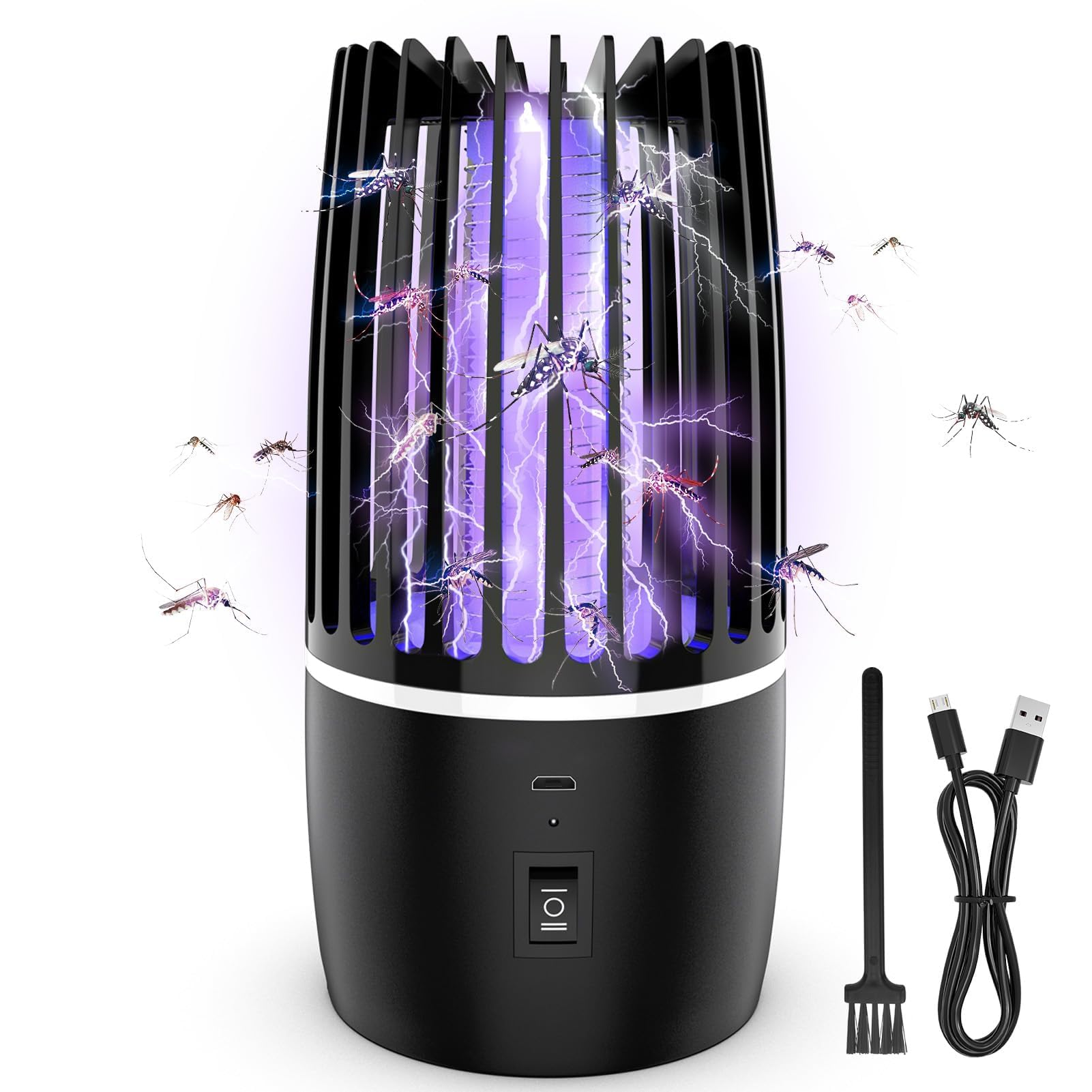 Electric Fly Zapper, Bug Zapper Mosquito Killer Lamp with 365nm UV Light 4000mAh Rechargeable Fly Trap Indoor Outdoor, Ultra-Quiet Insect Killer with Night Light for Home