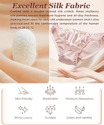 Silk Panties for Women Lace Sexy Cheeky Classic Underwear Lightweight,Smooth Briefs Casual Wear