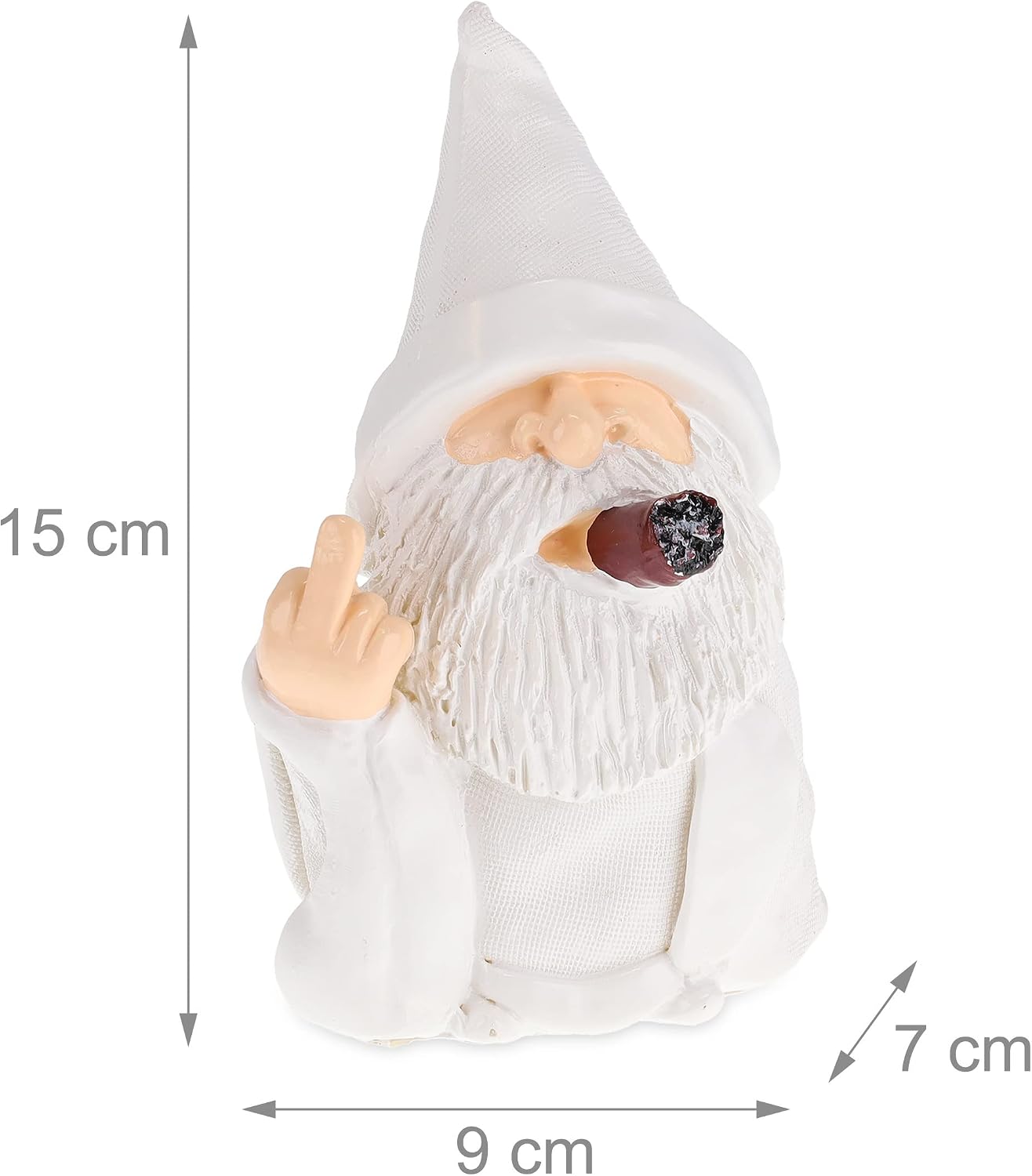 Relaxdays Garden Gnome Middle Finger, Evil Gnome, Weatherproof, Frost-Proof, Smoking Gnome Garden Figurine, Artificial Stone, White