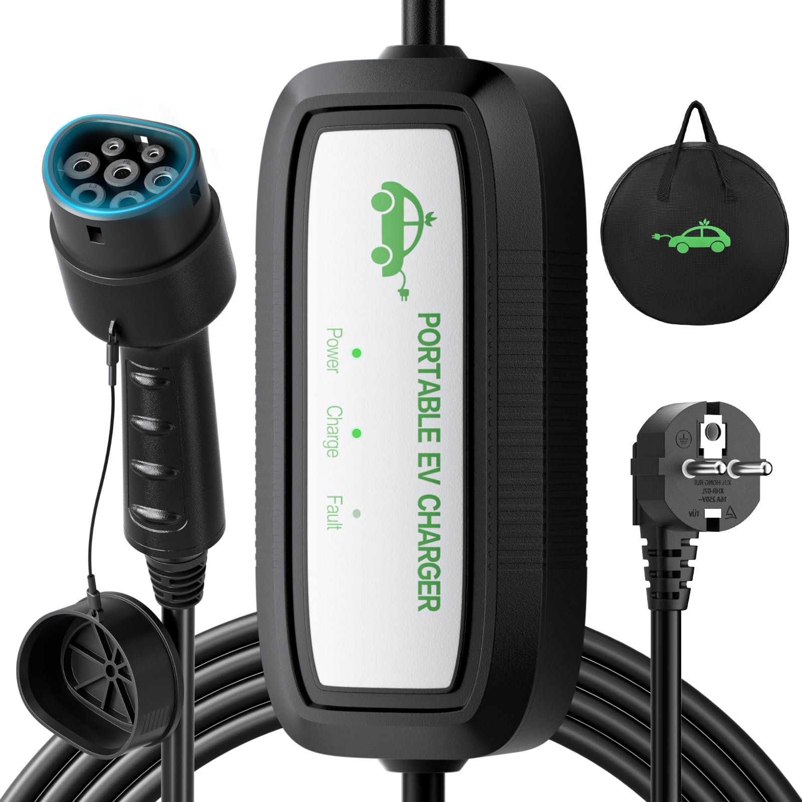 Chargeur Voiture Electrique VDLPOWEREU 3,68kW - Type 2 Schuko, 6-16A Réglable, 5m Câble, IP65