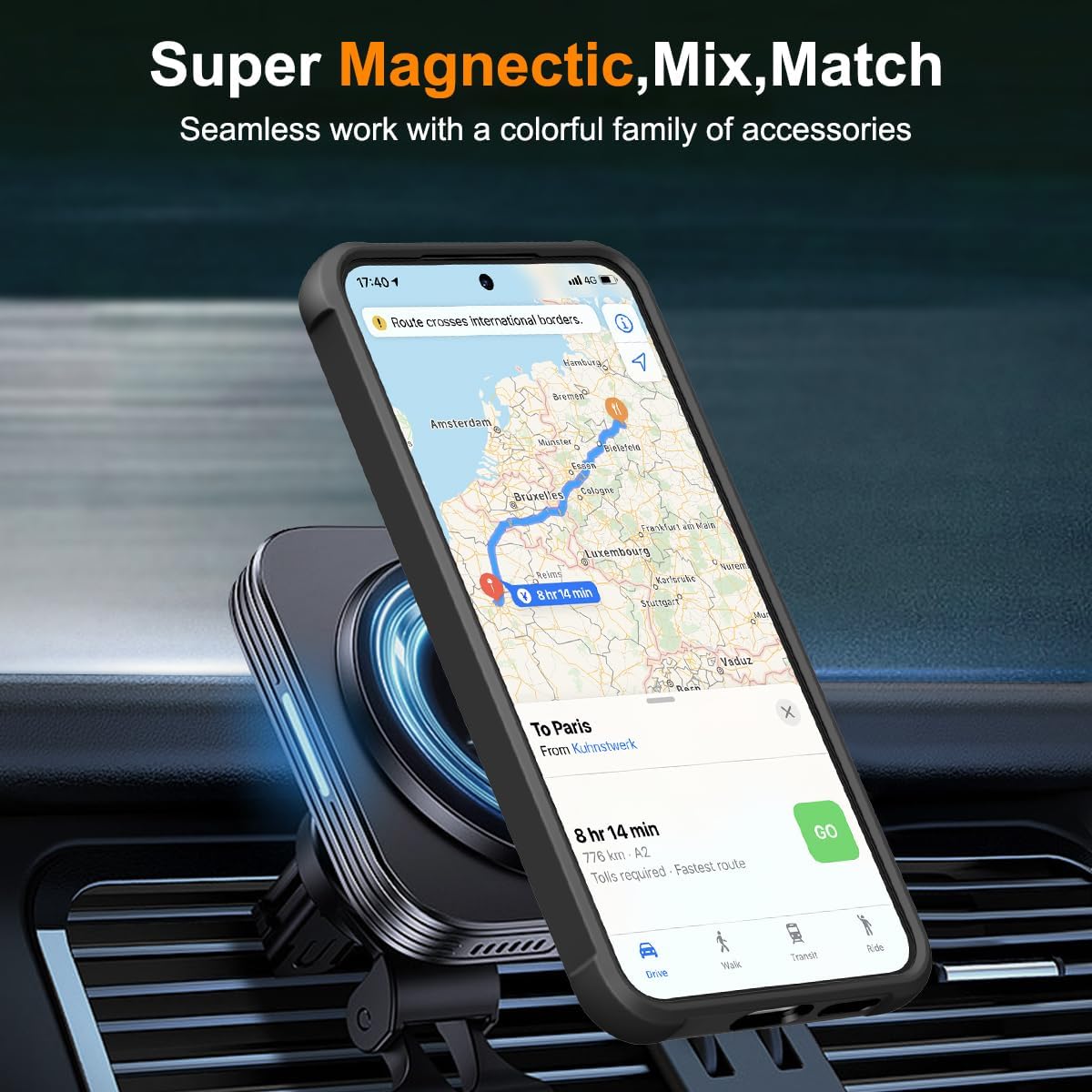 360° Magnetic Swivel Ring for Samsung S24/25 Plus case, Built-in Metal Stand and Ring Holder, Magsafe Compatible, Military Grade Protection, Shock Resistant - Black