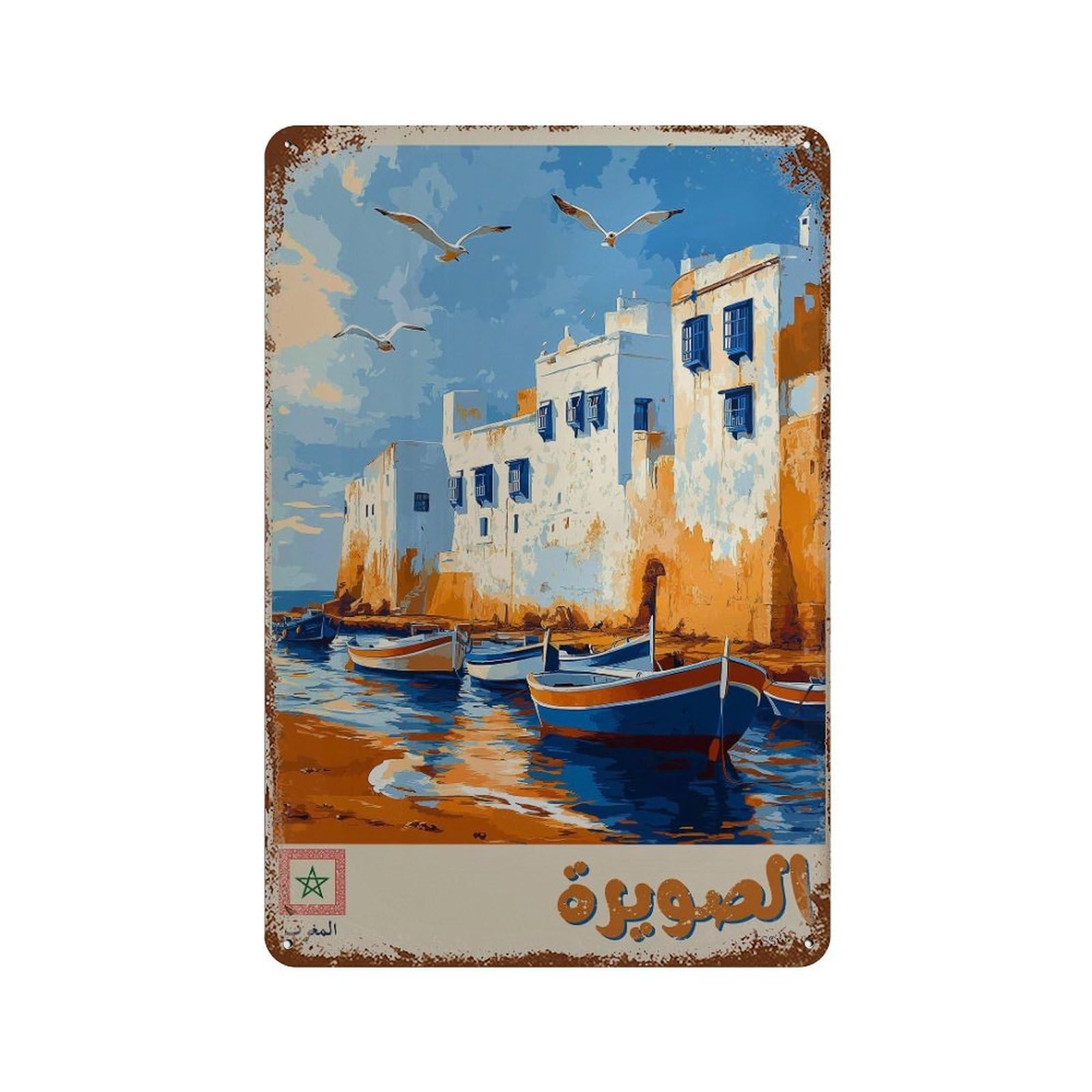 xiaoxiaoshen Essaouira Morocco Travel Atlantic Coast Wall Decor Art Metal Tin Poster Modern Home Decor Art Home Bar Shop Decorations Vintage Sign 30x20cm