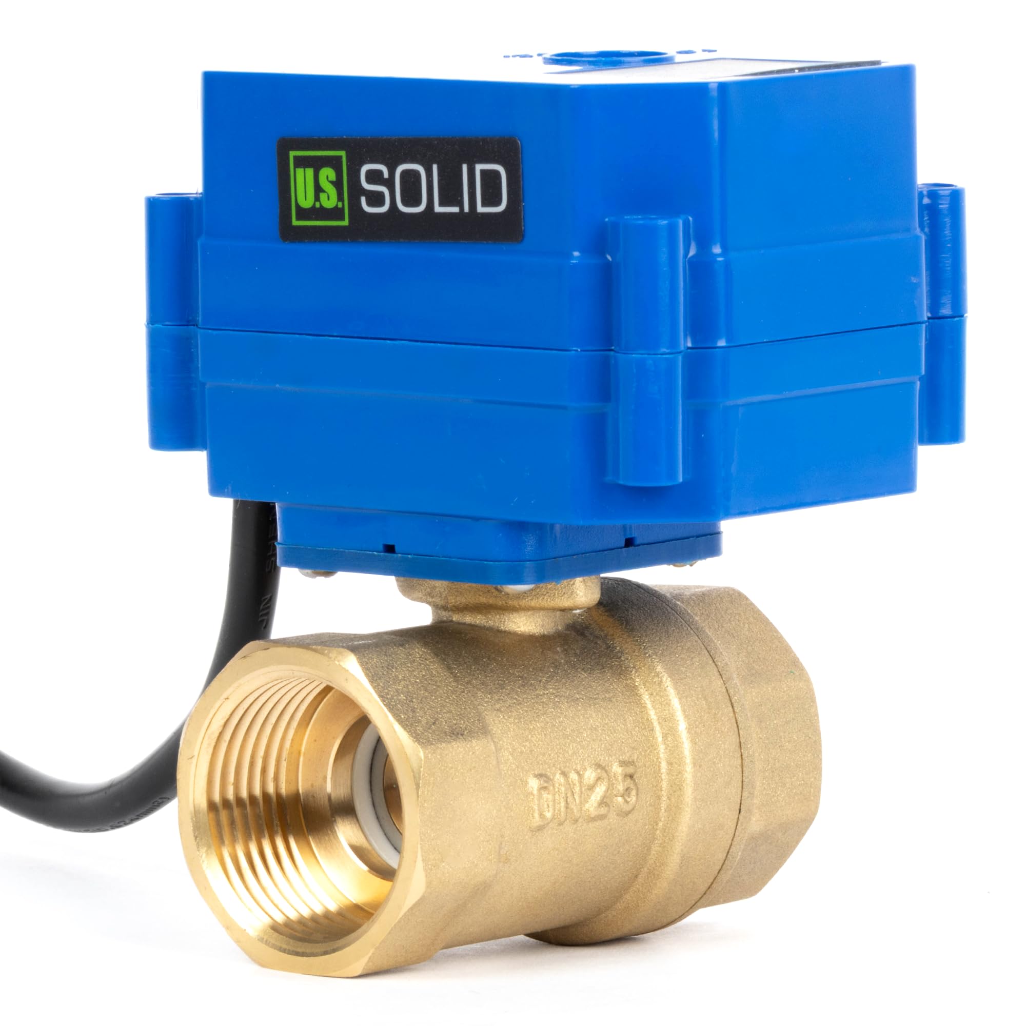 U.S. Solid Válvula de bola motorizada de 1 pulgada con enchufe, 220 V AC DN25, válvula de bola eléctrica de latón de 2 vías, retorno automático, normalmente cerrado