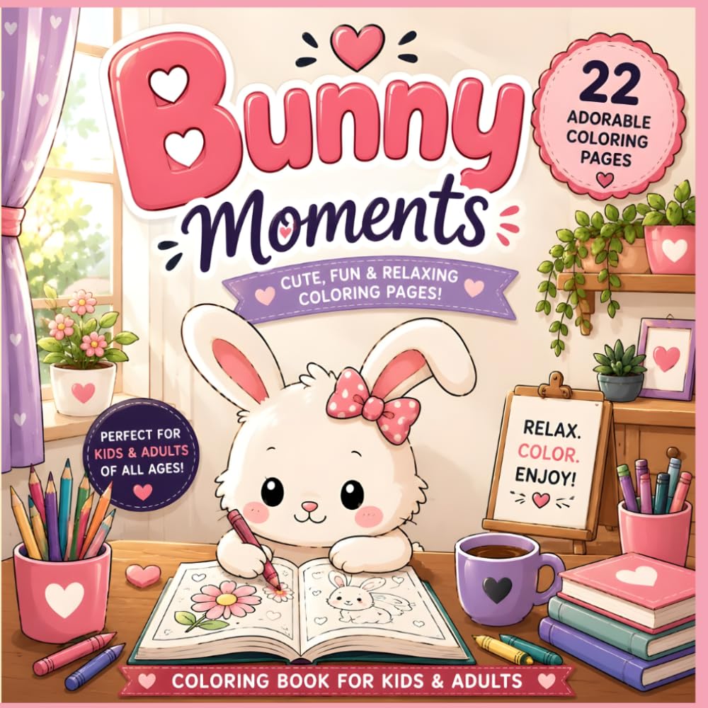 Cute Bunny Moments Coloring Book: Fun & Relaxing Pages for Kids and Adults